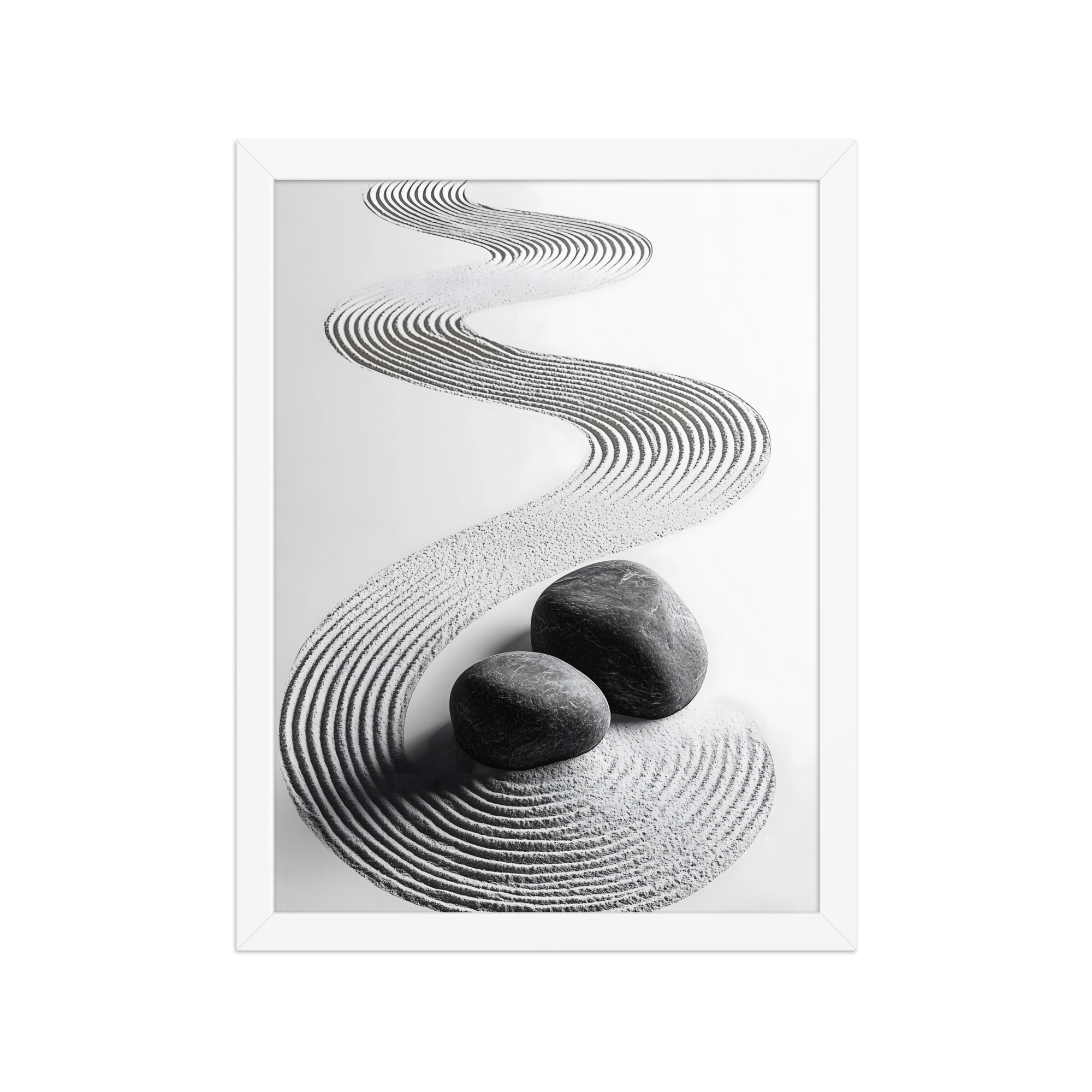 Pebble Garden — Japandi zen nature framed print, minimalist Japanese wall art