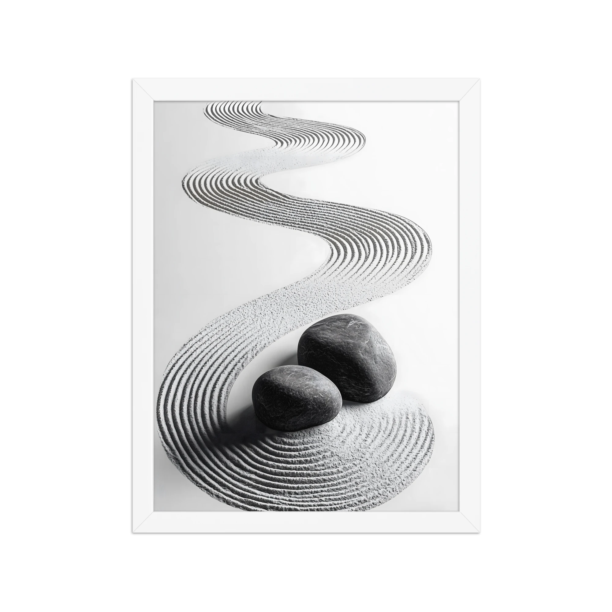 Pebble Garden — Japandi zen nature framed print, minimalist Japanese wall art