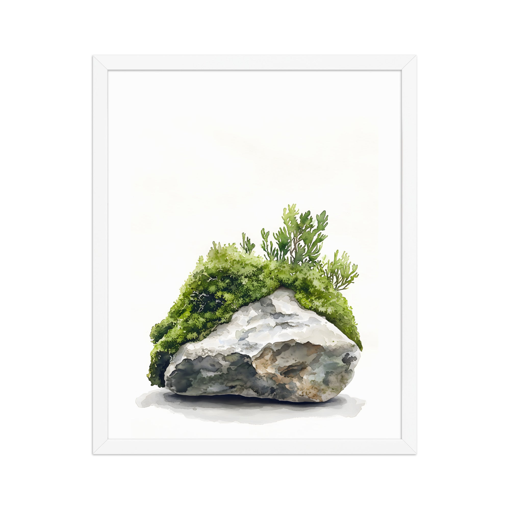 Moss and Time — Japandi wabi-sabi framed print, minimalist Japanese wall art