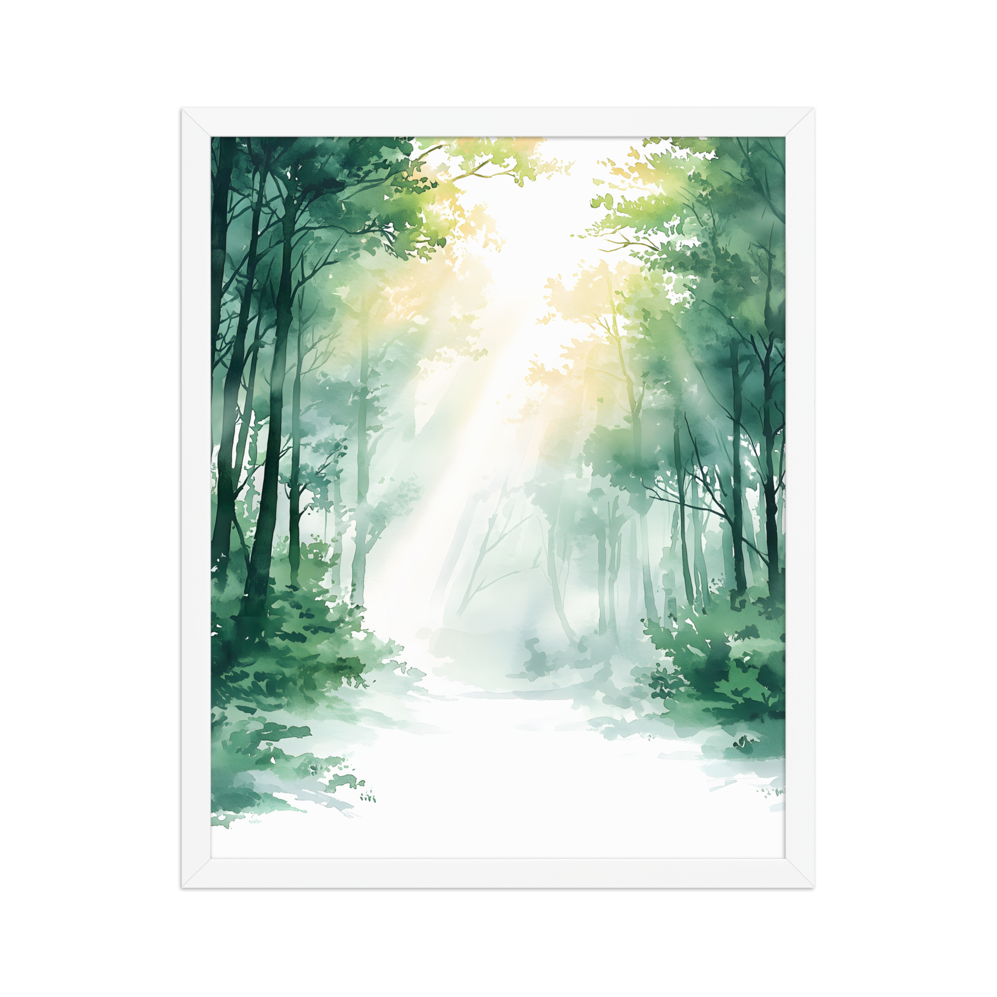 Forest Filter — Japandi komorebi framed print, minimalist Japanese wall art