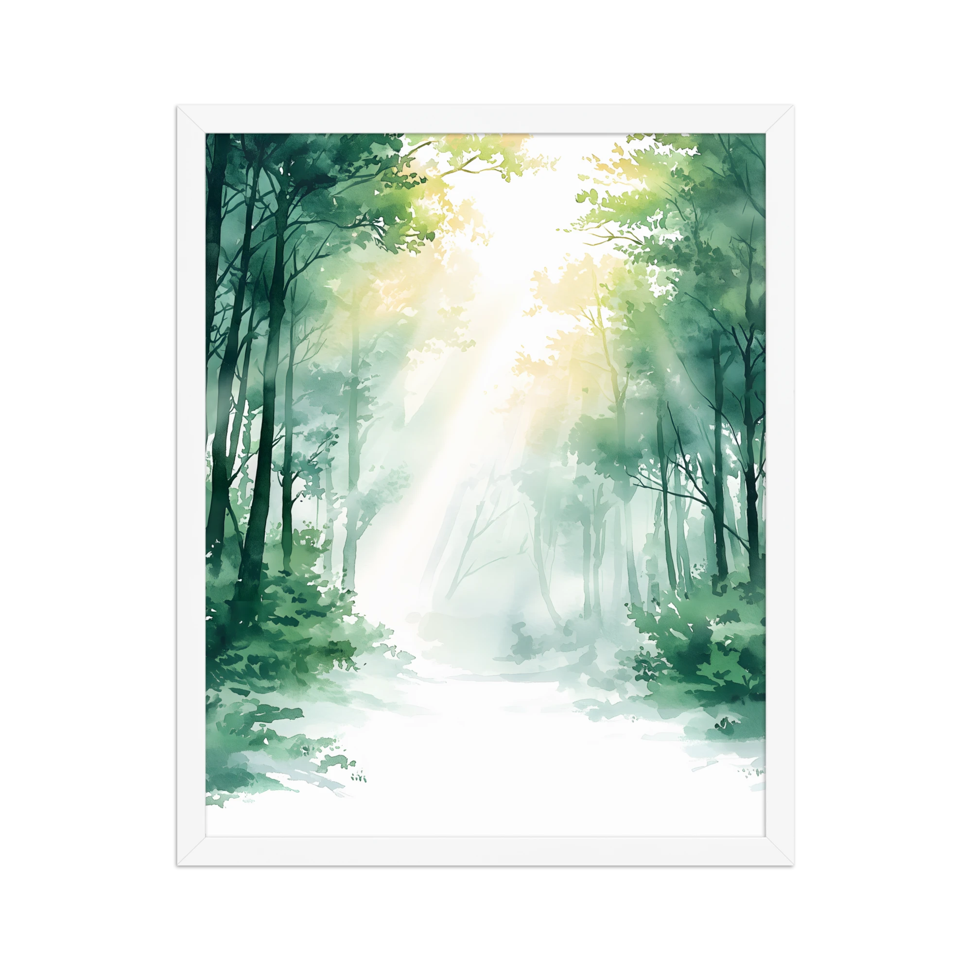 Forest Filter — Japandi komorebi framed print, minimalist Japanese wall art