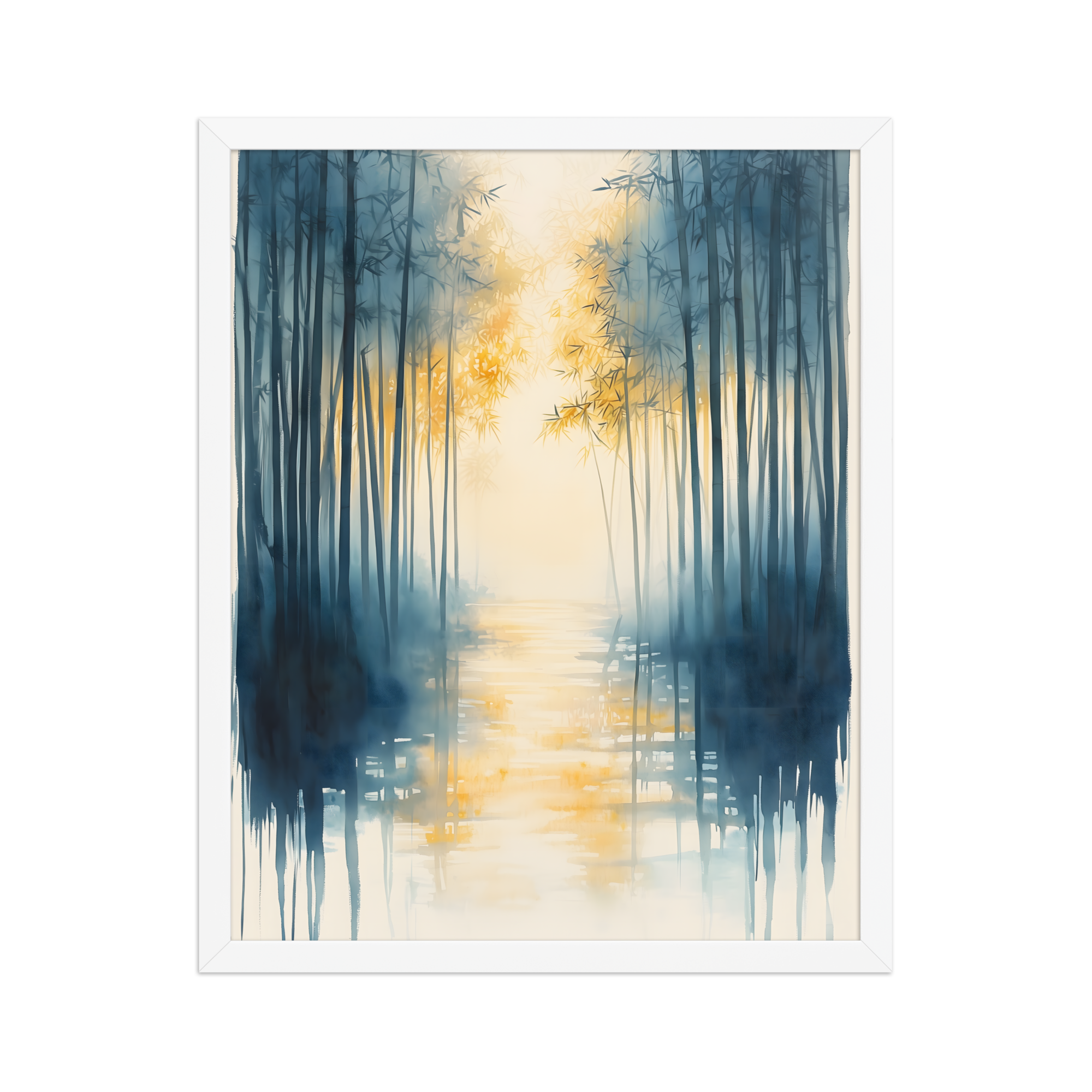 Morning Mist — Japandi komorebi framed print, minimalist Japanese wall art