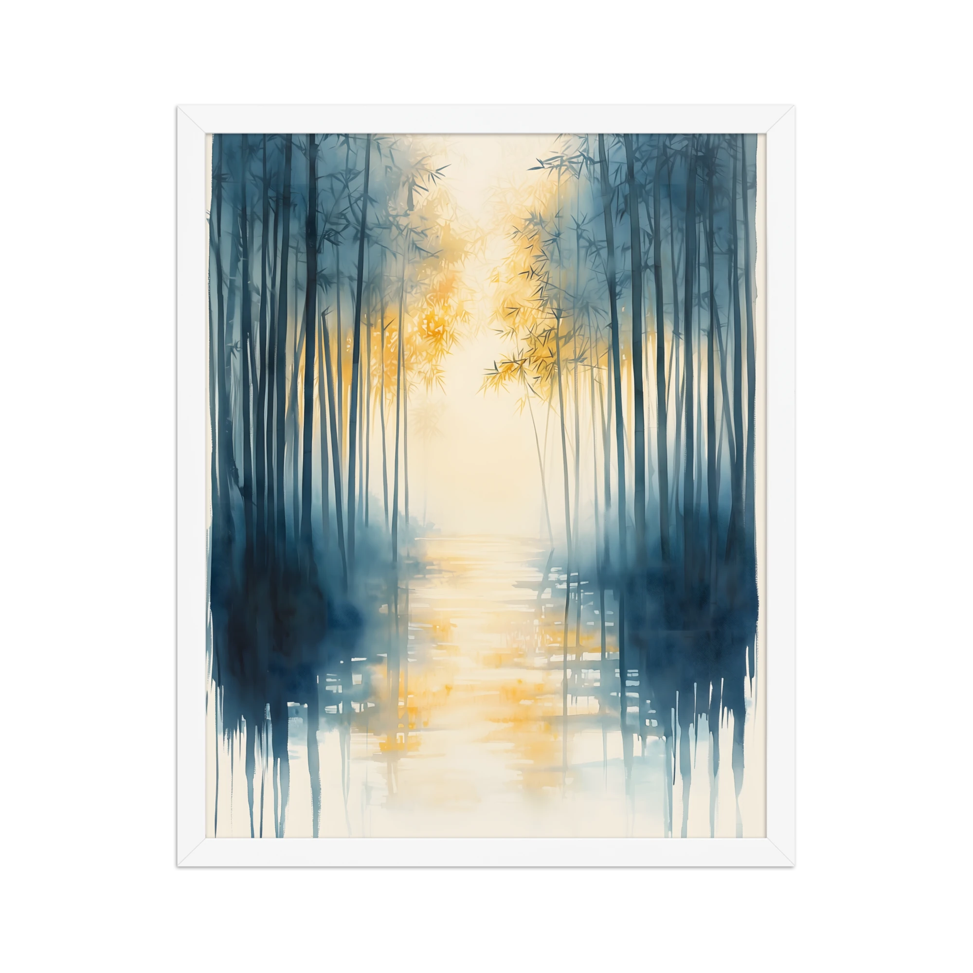 Morning Mist — Japandi komorebi framed print, minimalist Japanese wall art