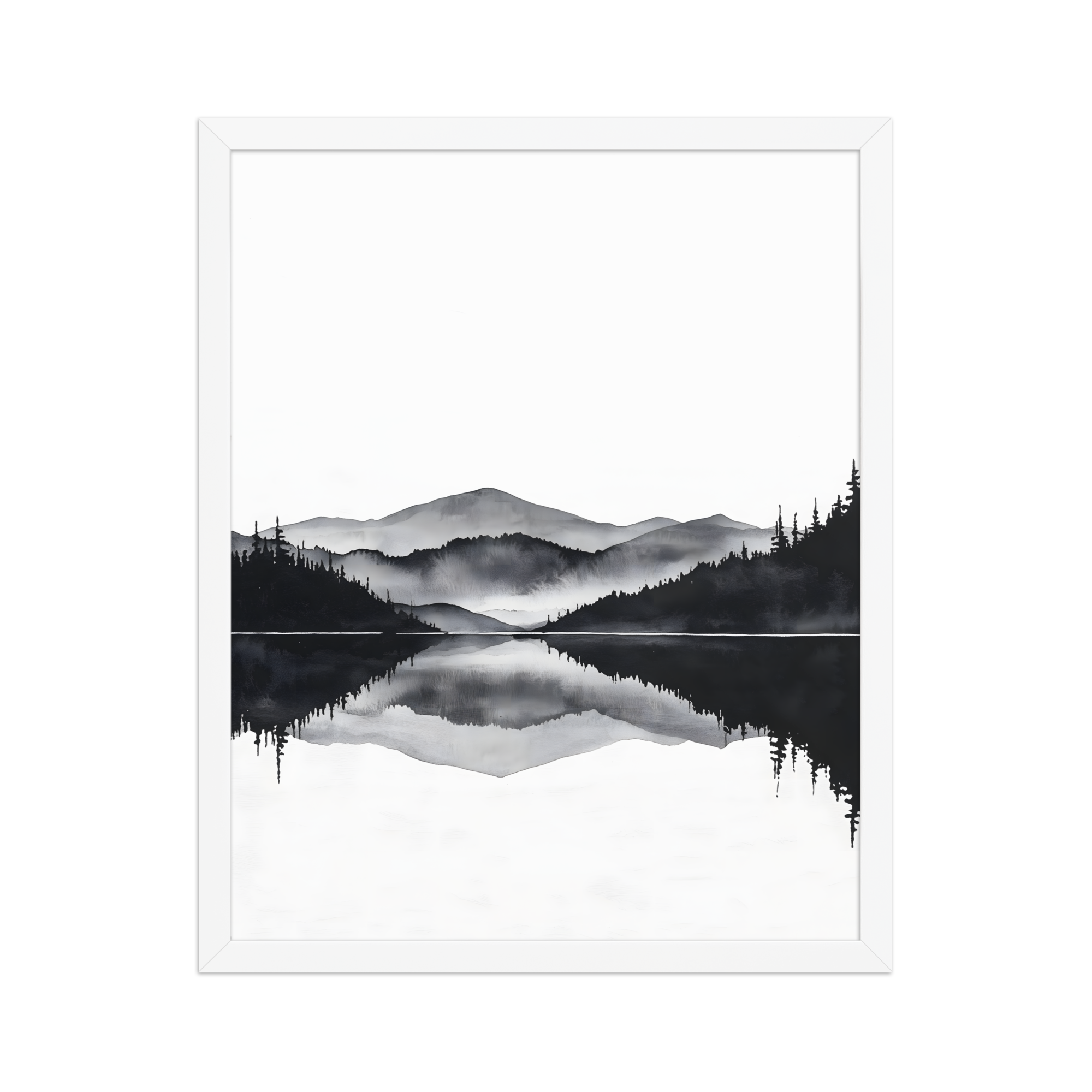 Still Water — Japandi zen ink framed print, minimalist Japanese wall art