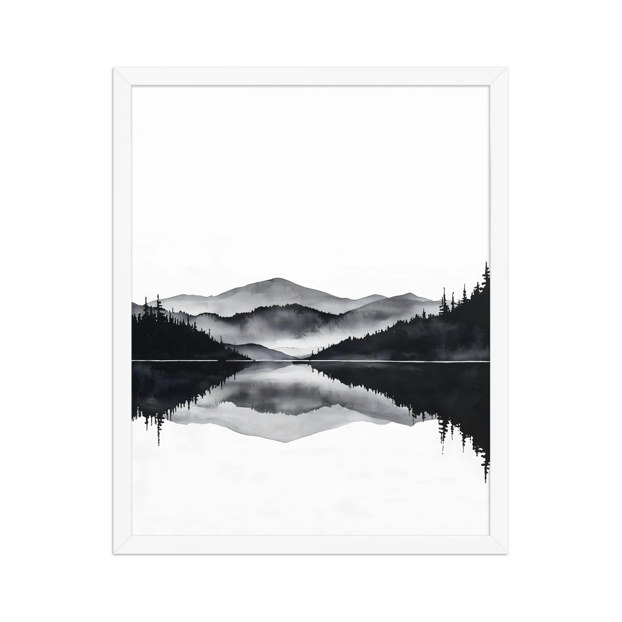 Still Water — Japandi zen ink framed print, minimalist Japanese wall art