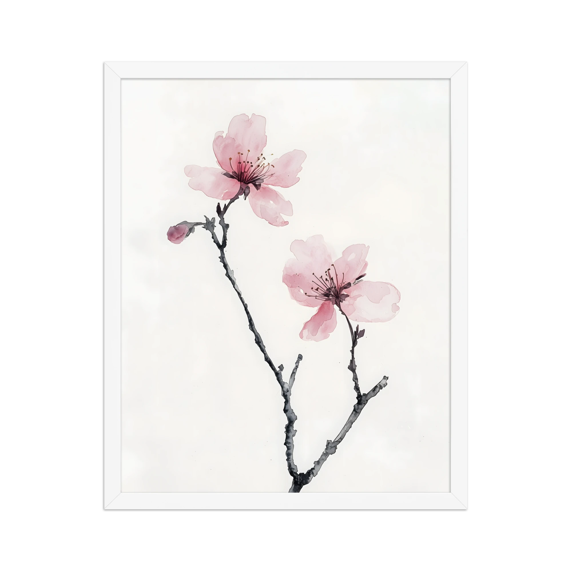 Cherry Absence — Japandi zen nature framed print, minimalist Japanese wall art