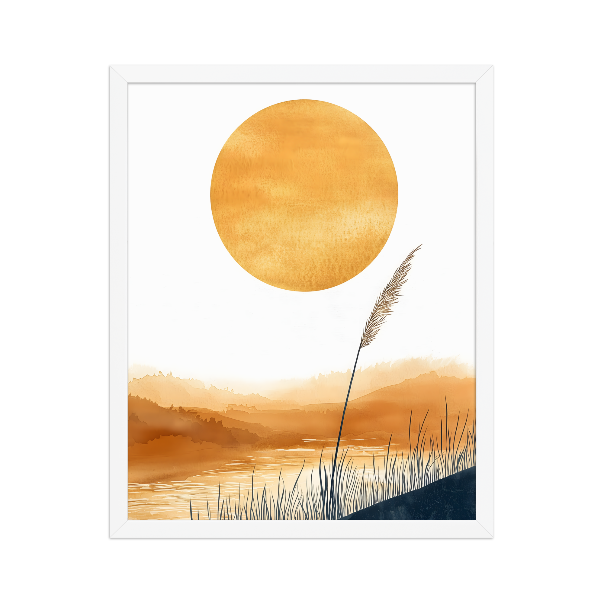 Golden Hour — Japandi komorebi framed print, minimalist Japanese wall art