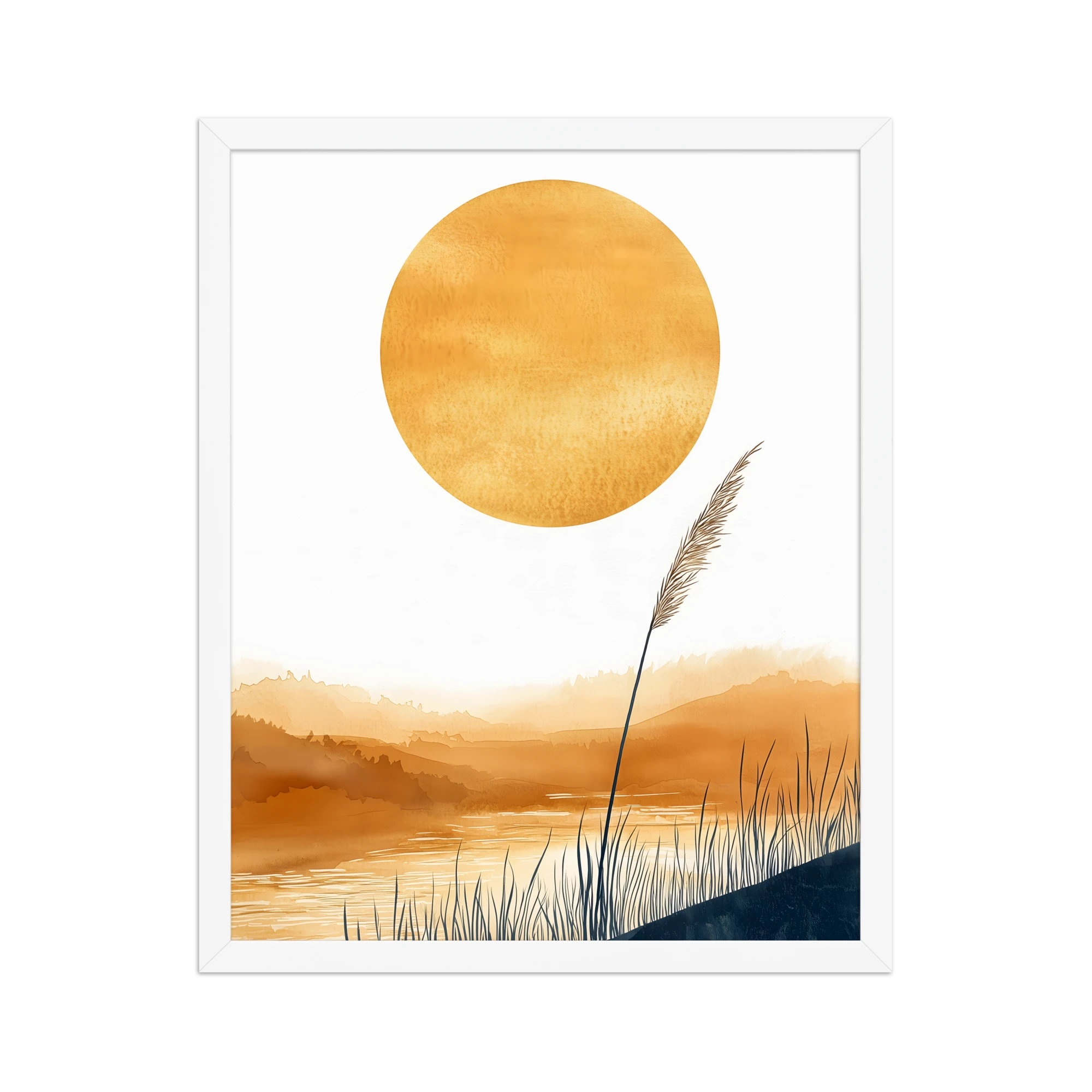 Golden Hour — Japandi komorebi framed print, minimalist Japanese wall art