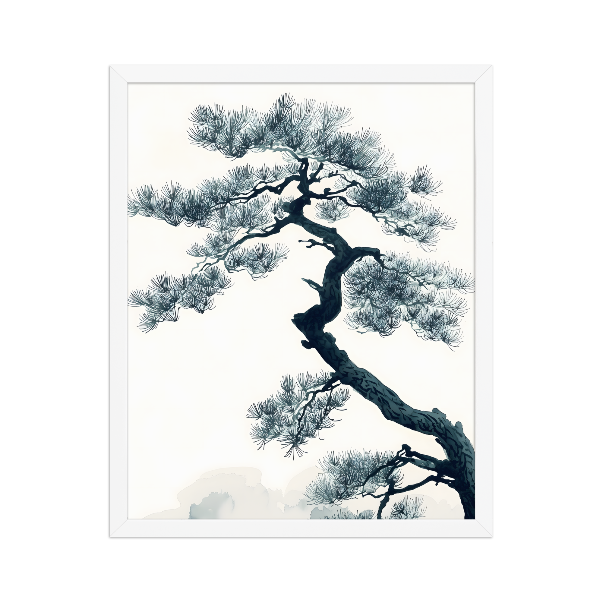 Pine Silhouette — Japandi zen nature framed print, minimalist Japanese wall art
