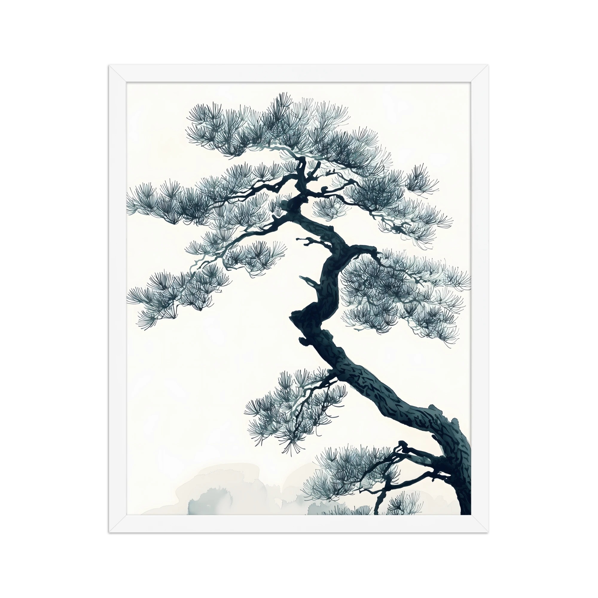 Pine Silhouette — Japandi zen nature framed print, minimalist Japanese wall art