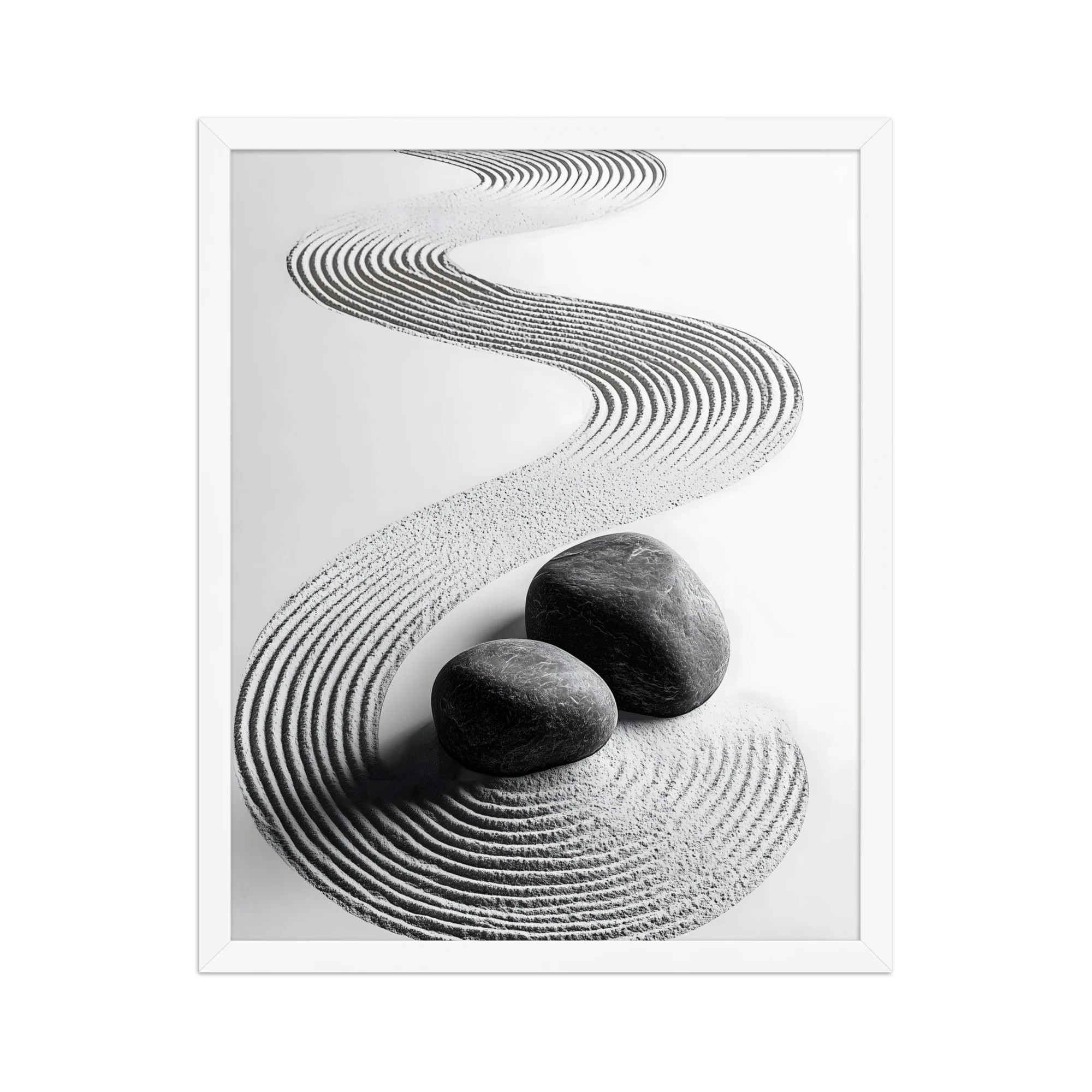Pebble Garden — Japandi zen nature framed print, minimalist Japanese wall art
