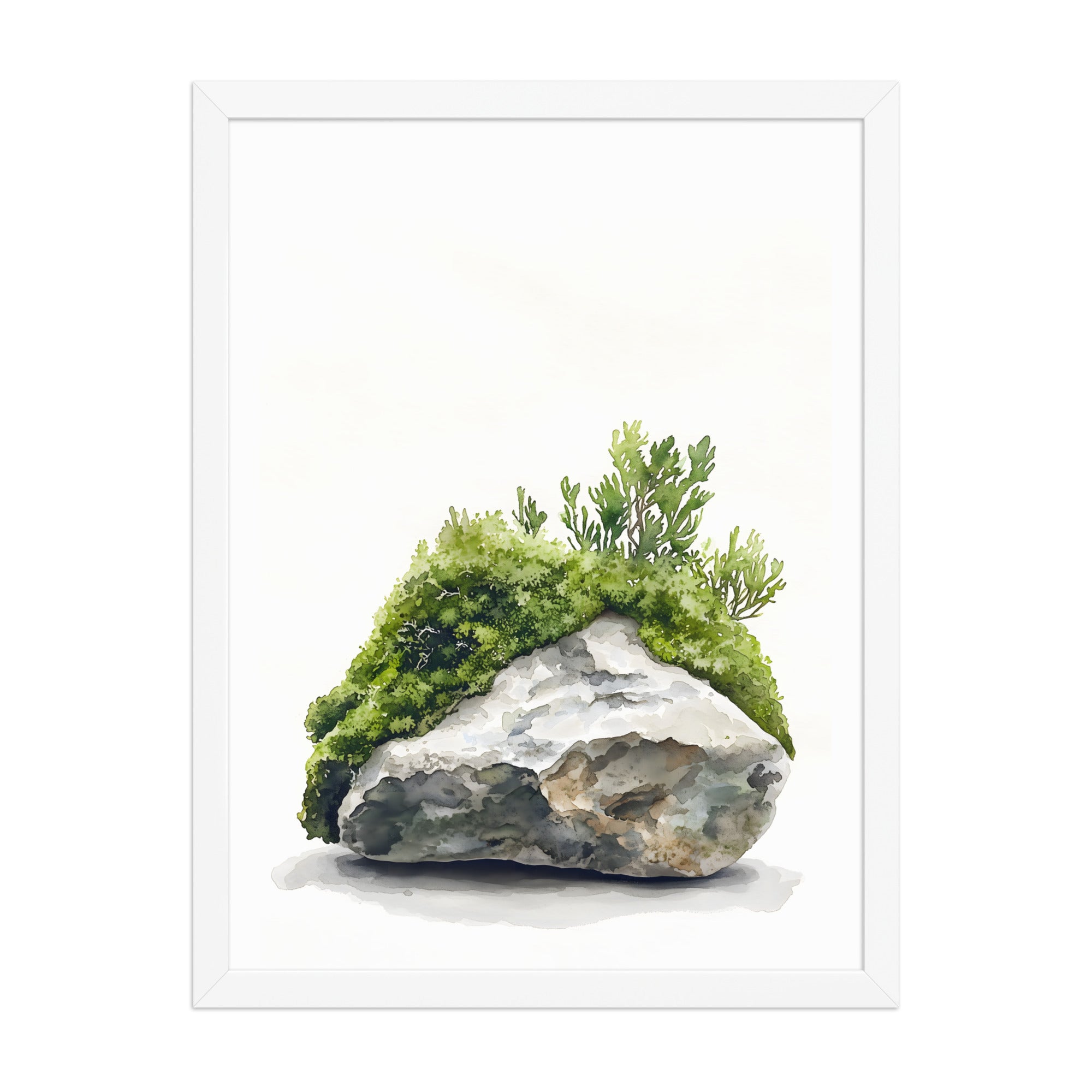 Moss and Time — Japandi wabi-sabi framed print, minimalist Japanese wall art
