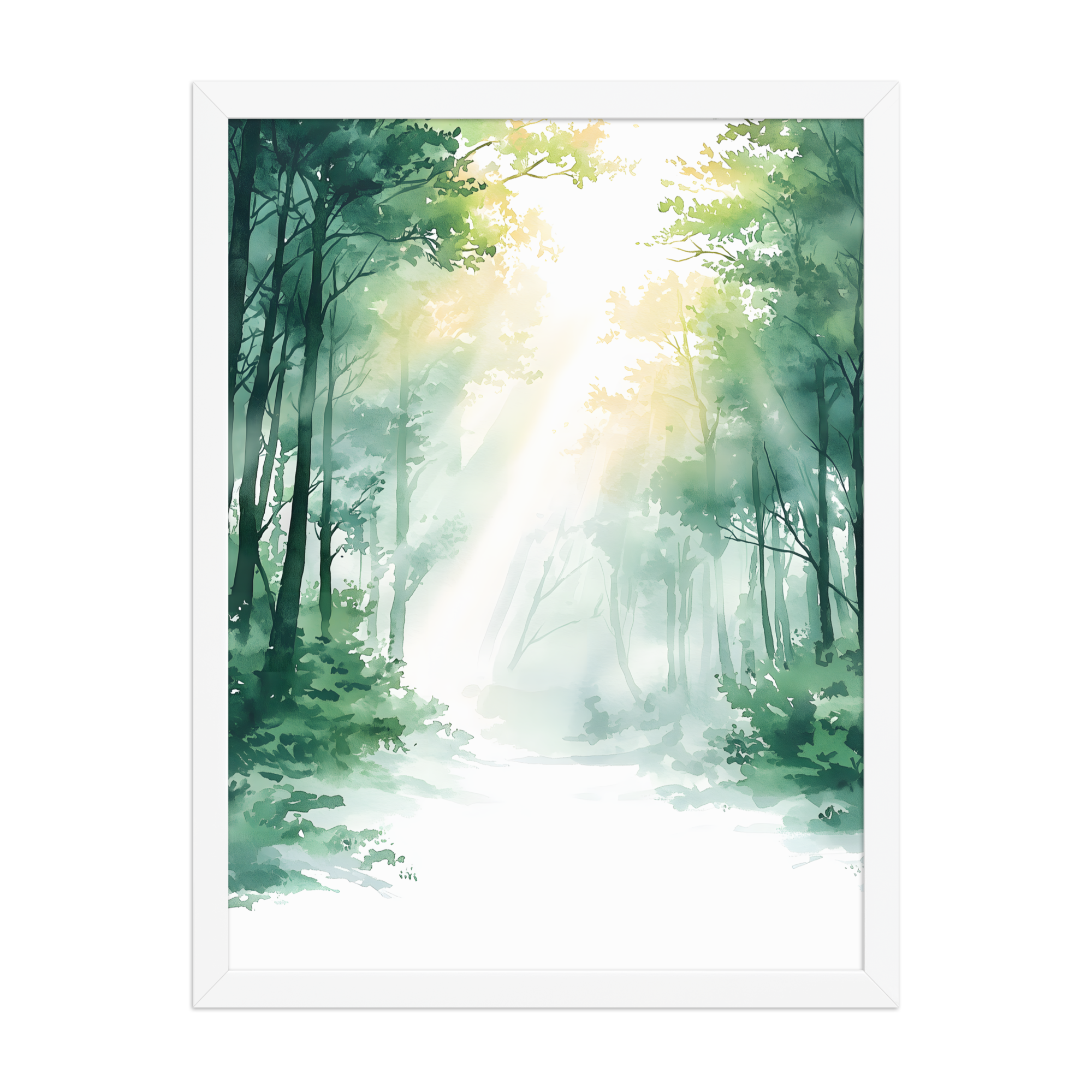 Forest Filter — Japandi komorebi framed print, minimalist Japanese wall art