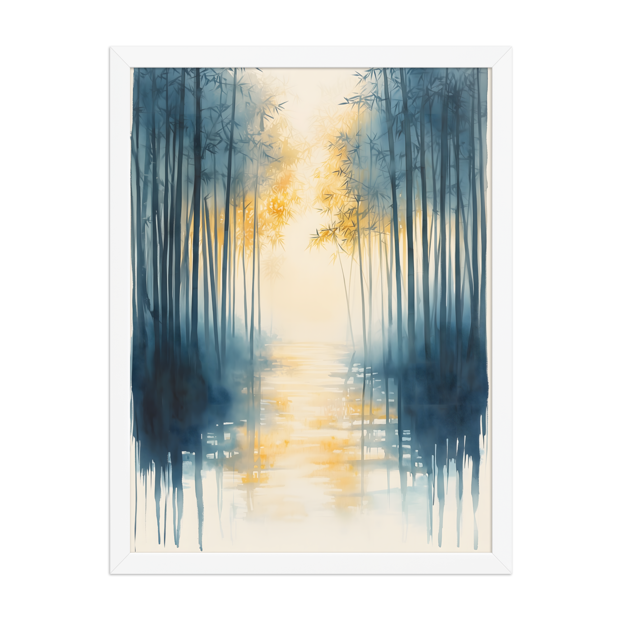 Morning Mist — Japandi komorebi framed print, minimalist Japanese wall art
