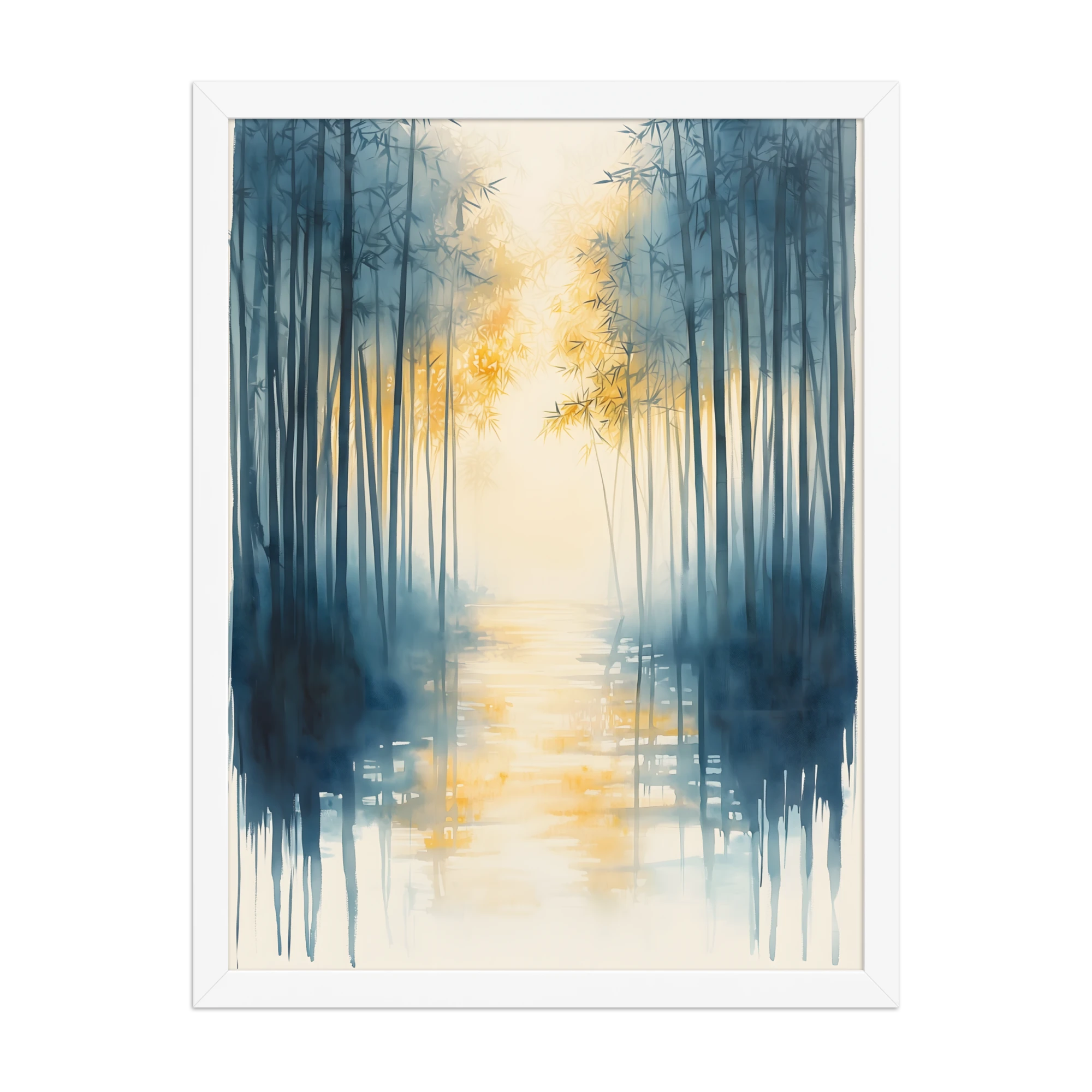 Morning Mist — Japandi komorebi framed print, minimalist Japanese wall art
