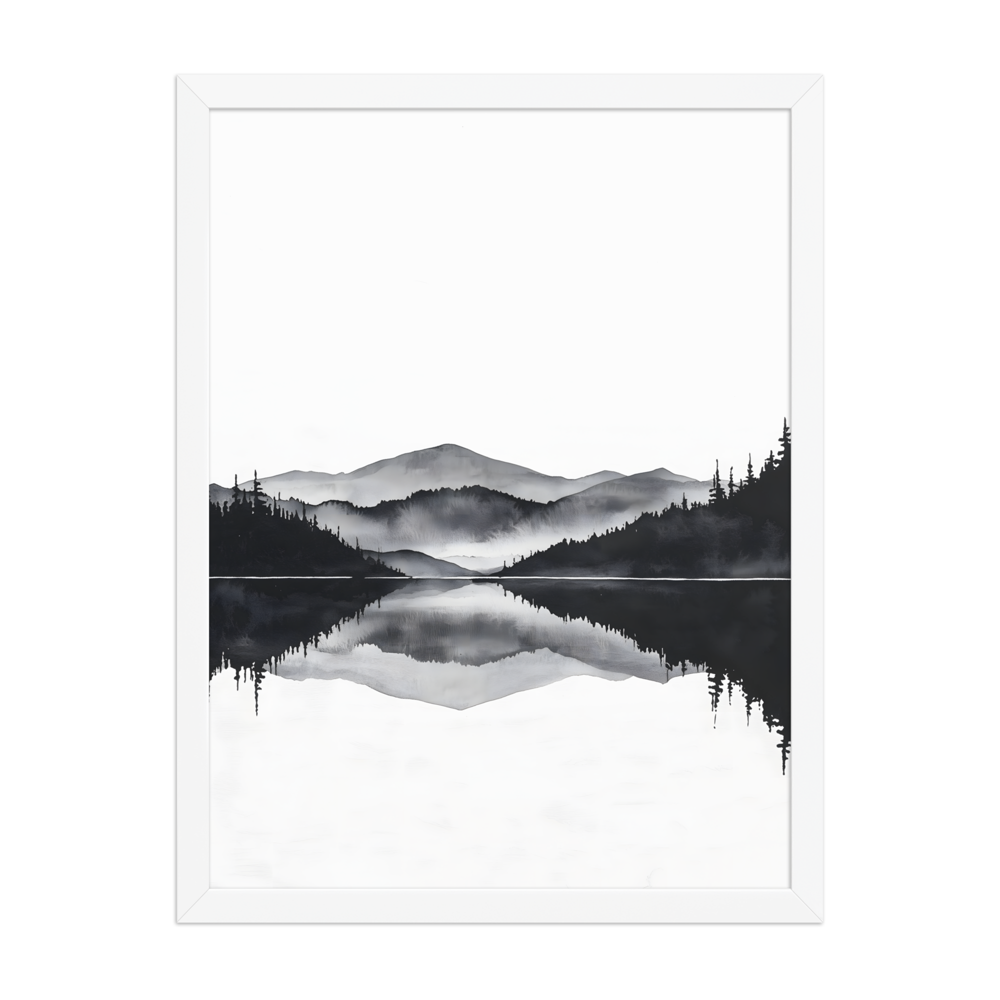 Still Water — Japandi zen ink framed print, minimalist Japanese wall art