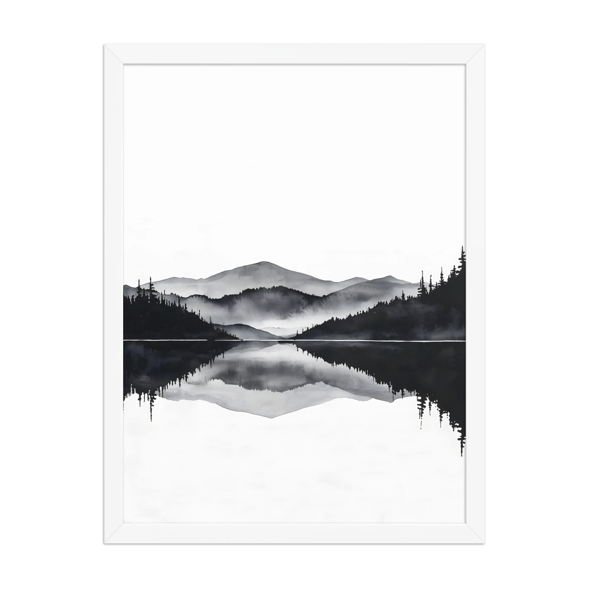 Still Water — Japandi zen ink framed print, minimalist Japanese wall art
