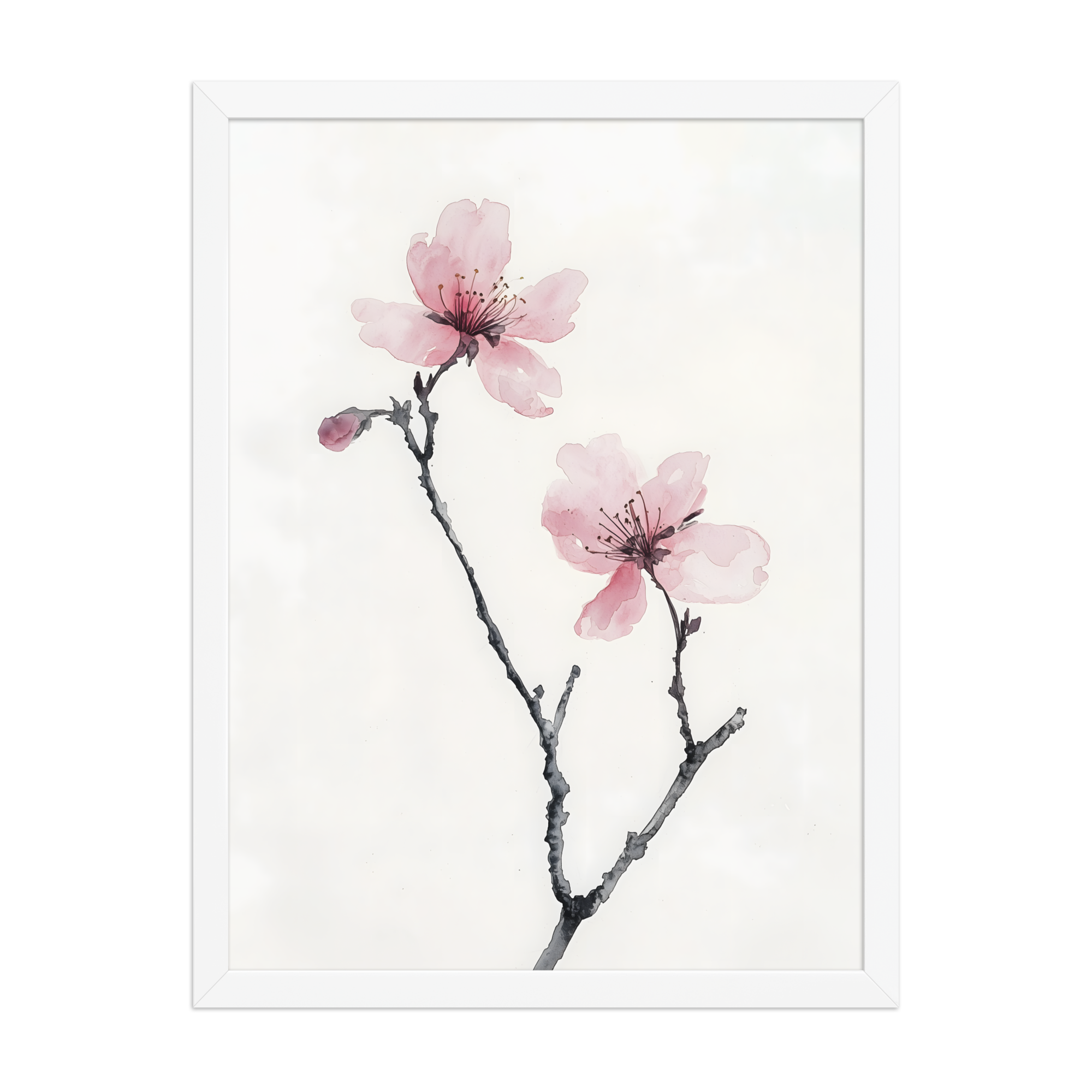 Cherry Absence — Japandi zen nature framed print, minimalist Japanese wall art
