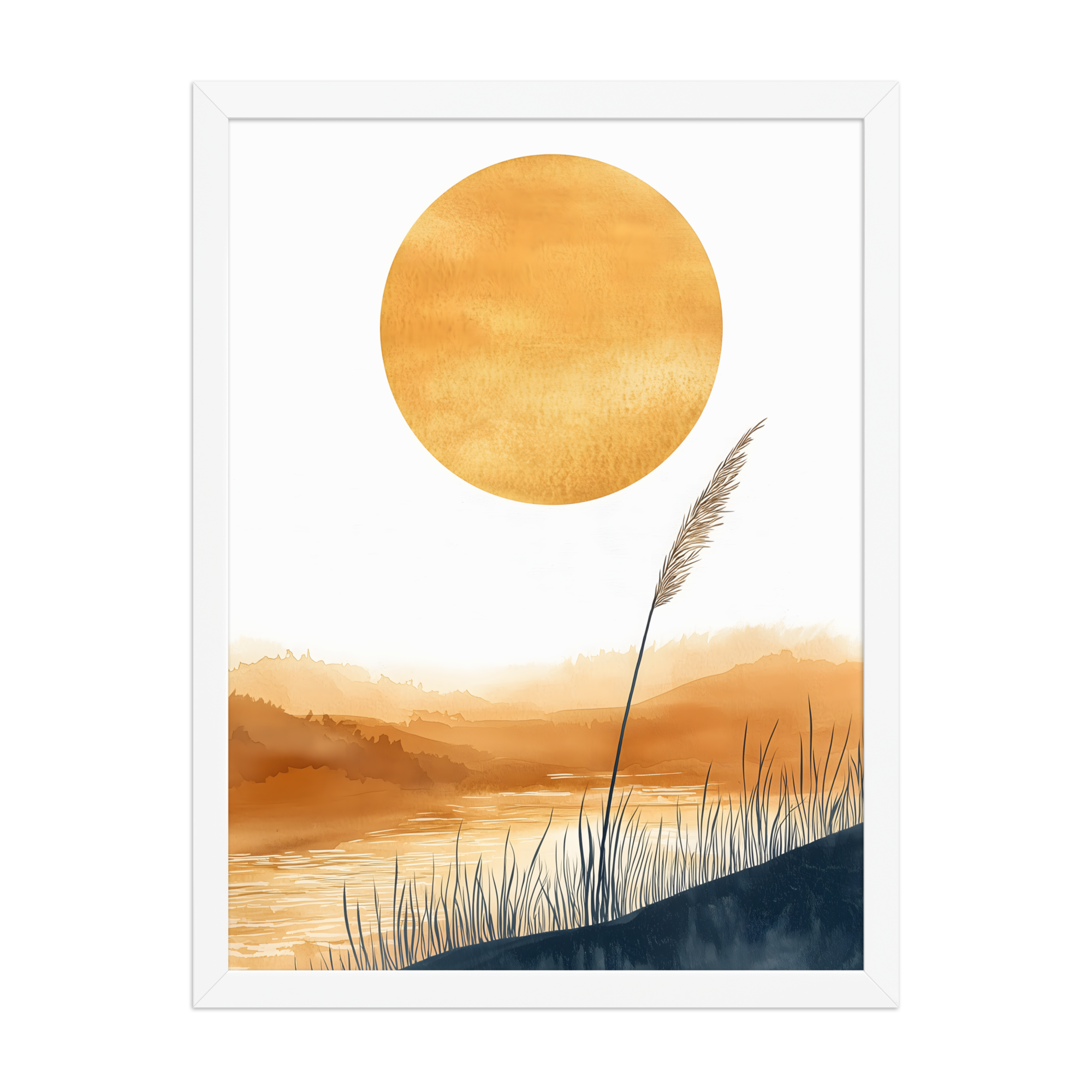 Golden Hour — Japandi komorebi framed print, minimalist Japanese wall art