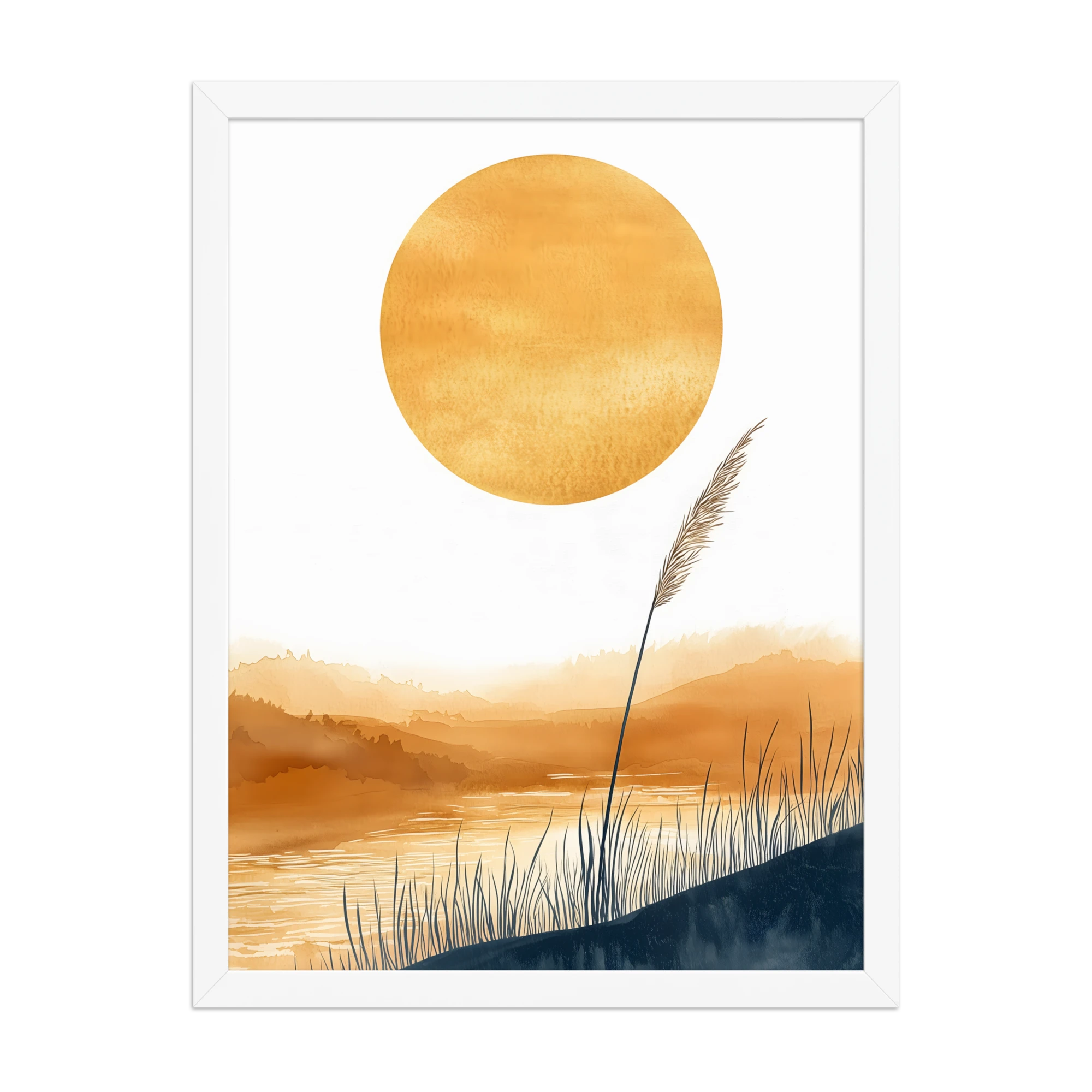 Golden Hour — Japandi komorebi framed print, minimalist Japanese wall art