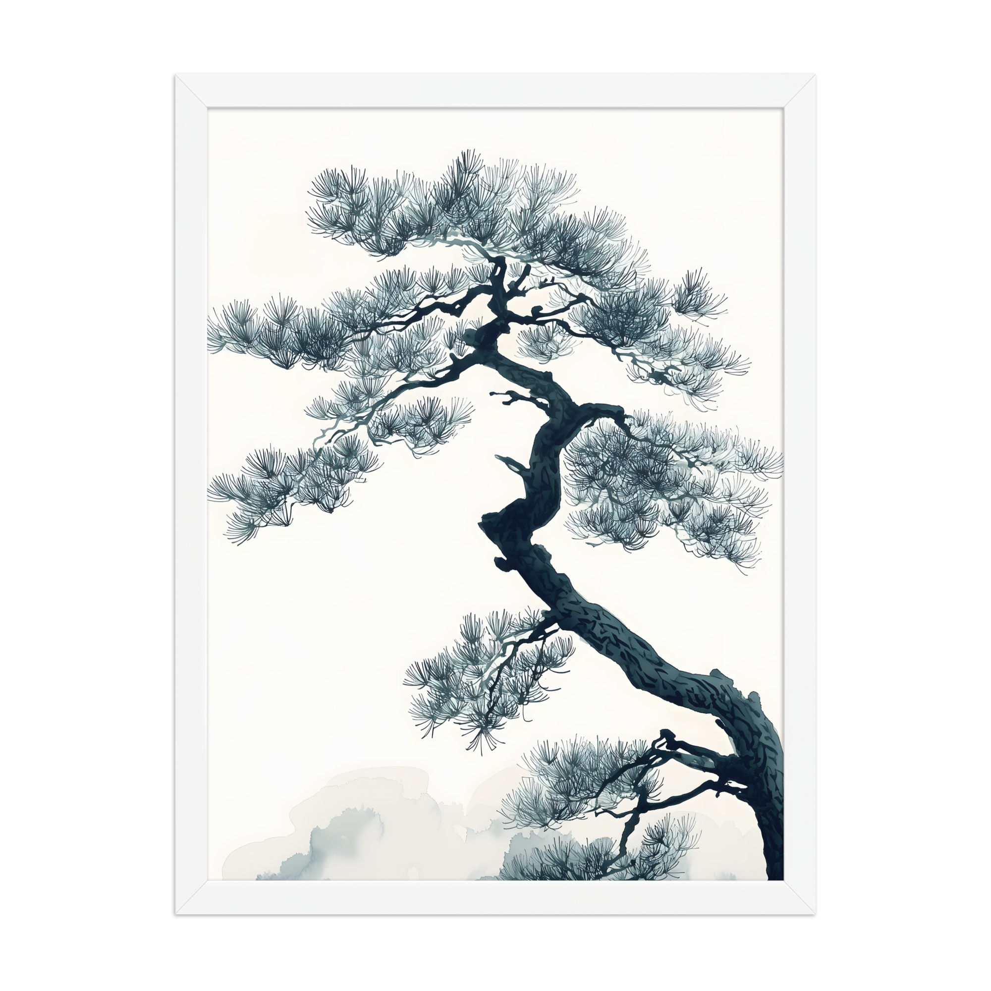 Pine Silhouette — Japandi zen nature framed print, minimalist Japanese wall art