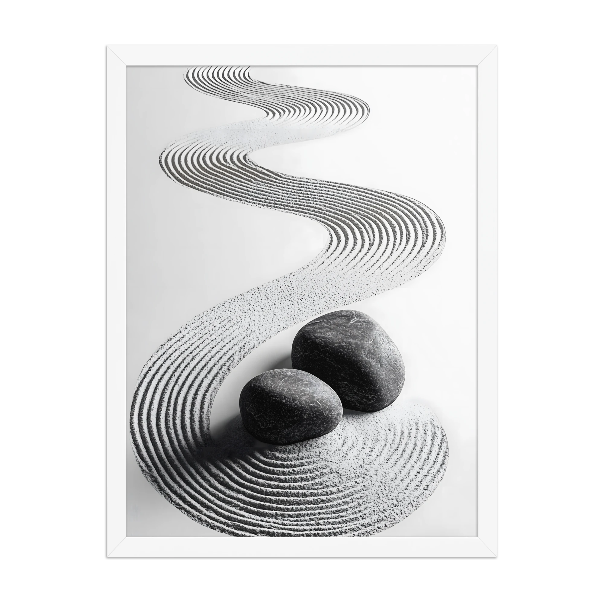 Pebble Garden — Japandi zen nature framed print, minimalist Japanese wall art