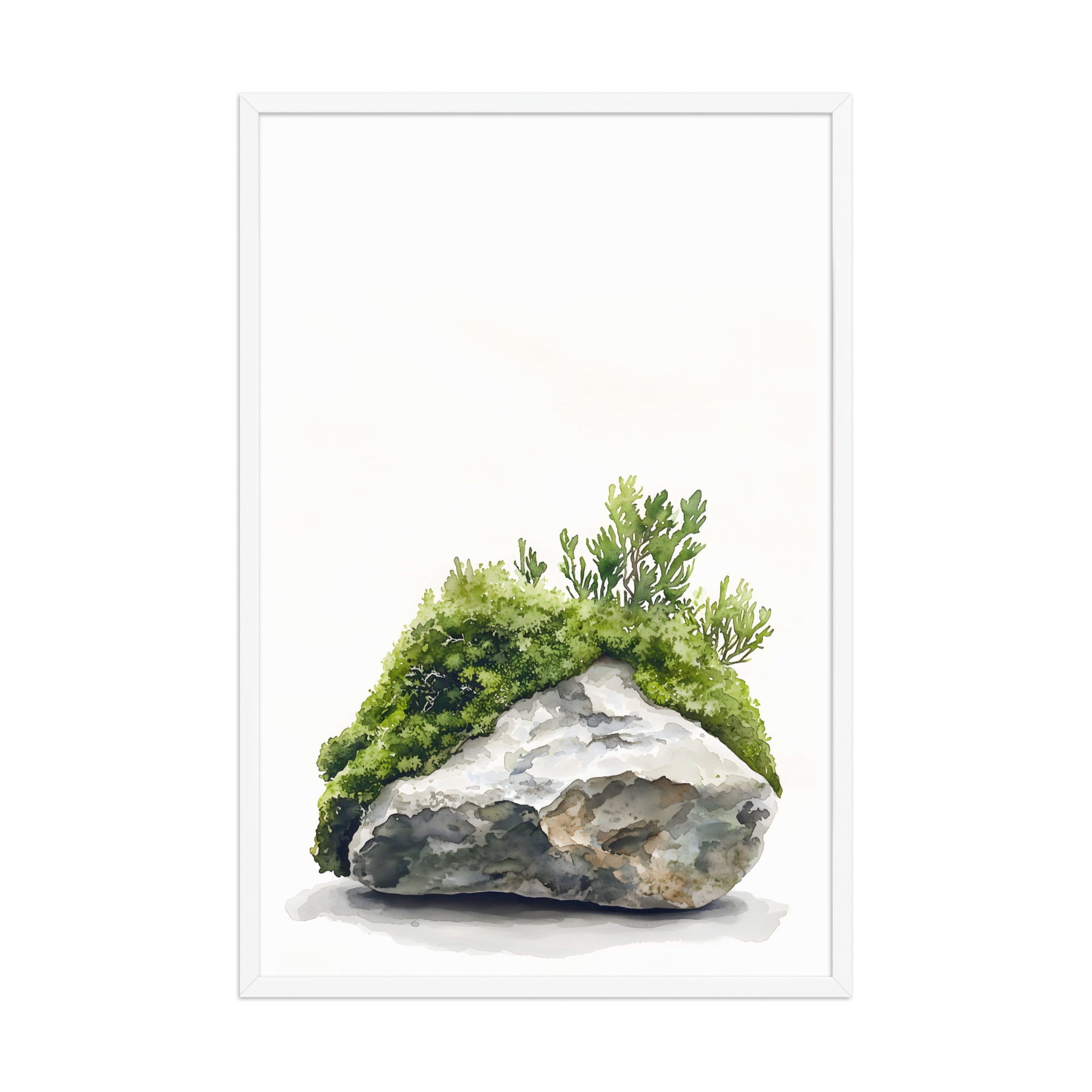 Moss and Time — Japandi wabi-sabi framed print, minimalist Japanese wall art