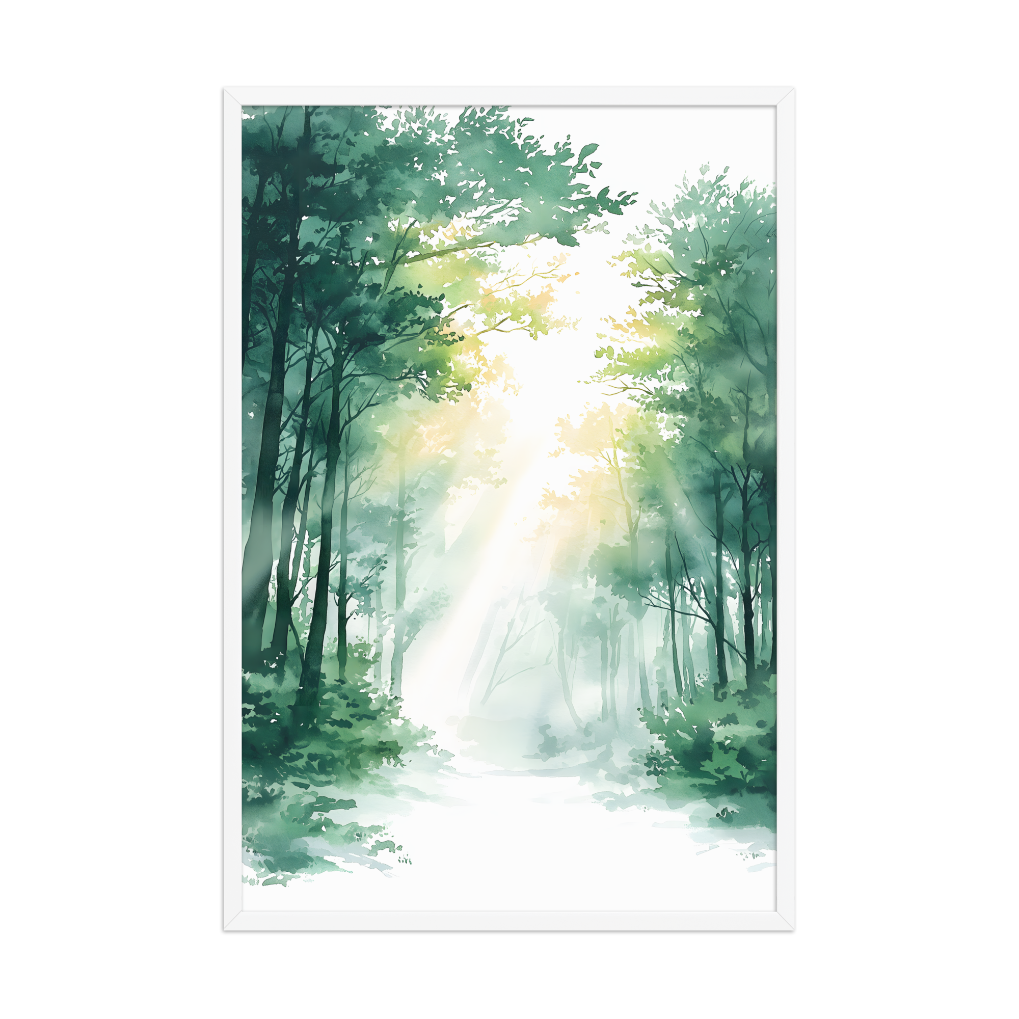 Forest Filter — Japandi komorebi framed print, minimalist Japanese wall art