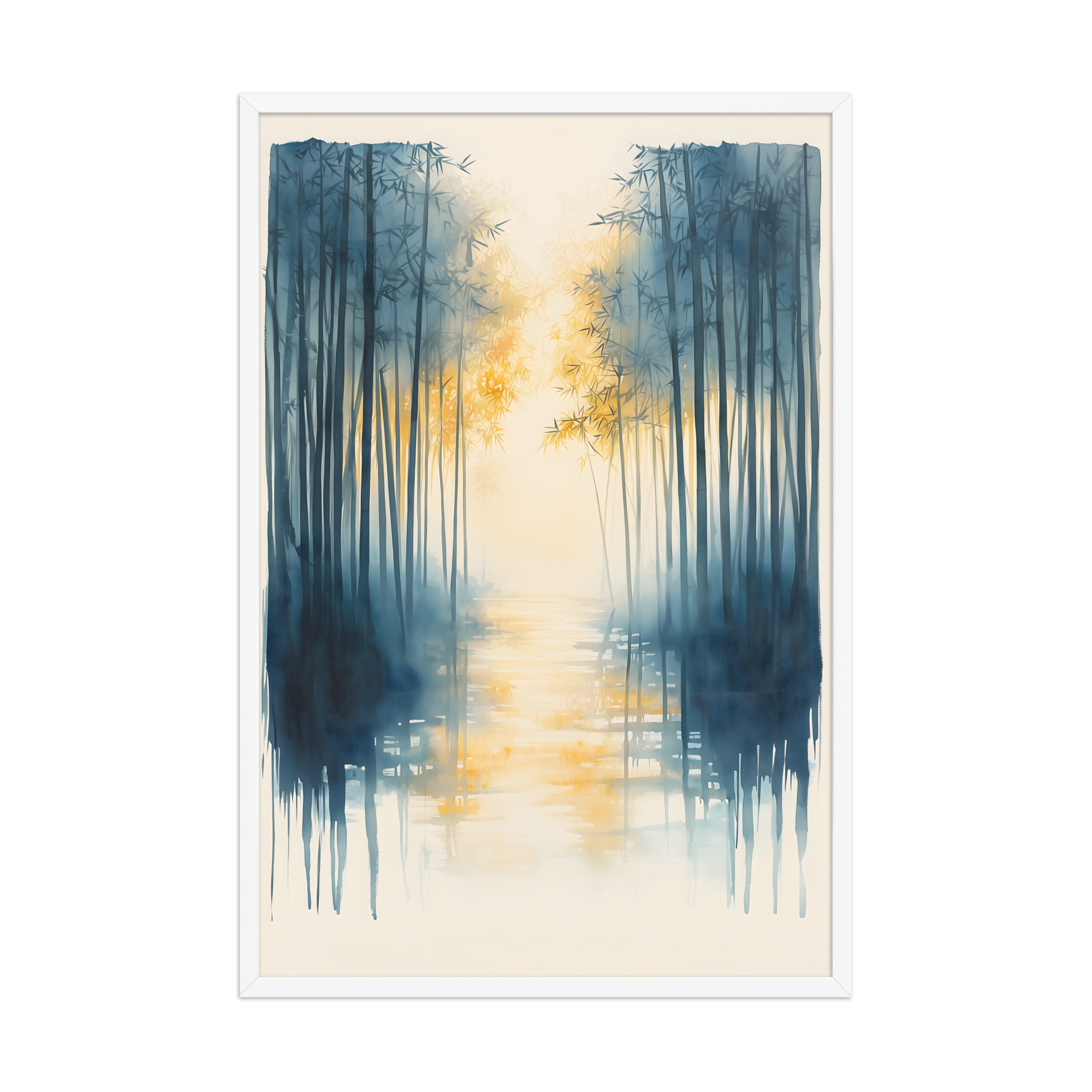 Morning Mist — Japandi komorebi framed print, minimalist Japanese wall art