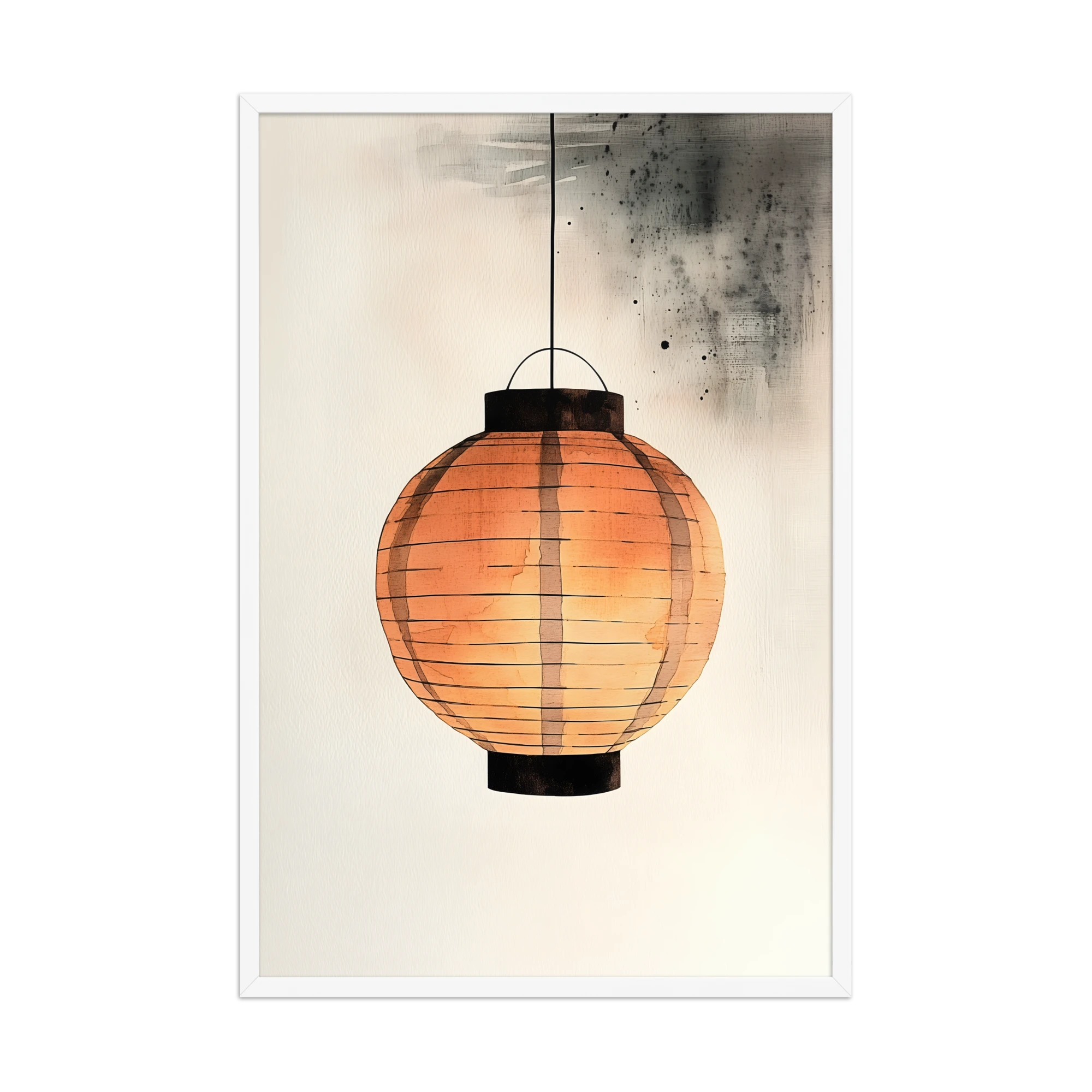 Paper Lantern — Japandi wabi-sabi framed print, minimalist Japanese wall art