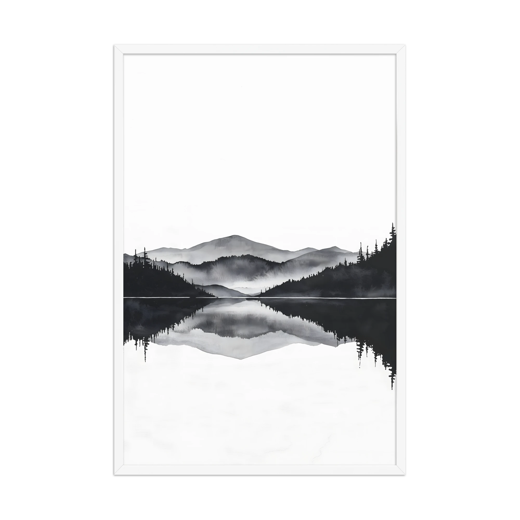 Still Water — Japandi zen ink framed print, minimalist Japanese wall art