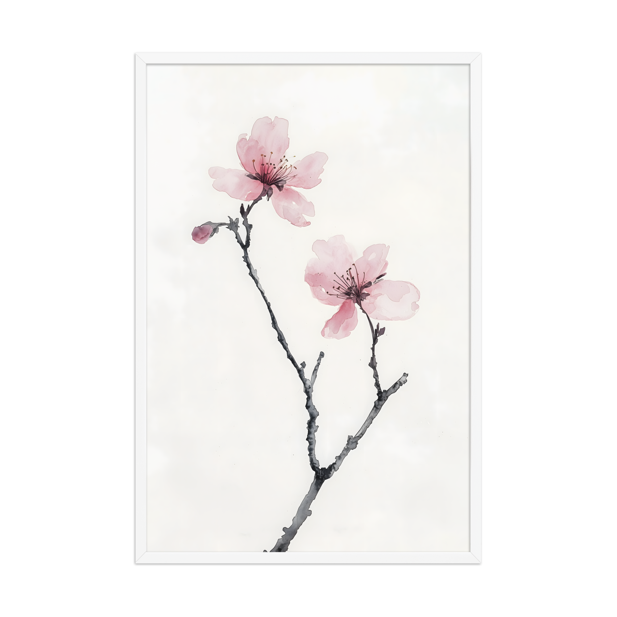 Cherry Absence — Japandi zen nature framed print, minimalist Japanese wall art