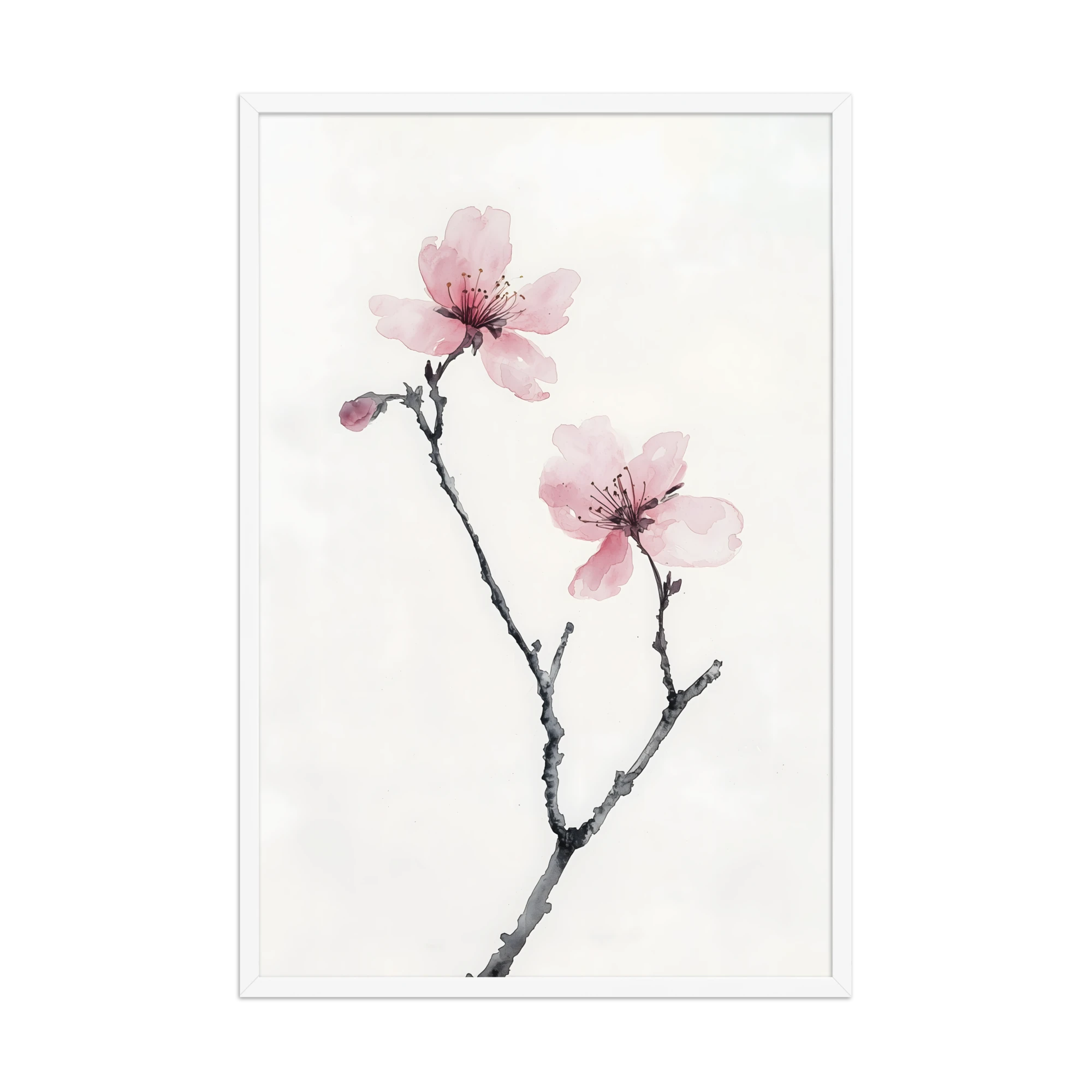 Cherry Absence — Japandi zen nature framed print, minimalist Japanese wall art