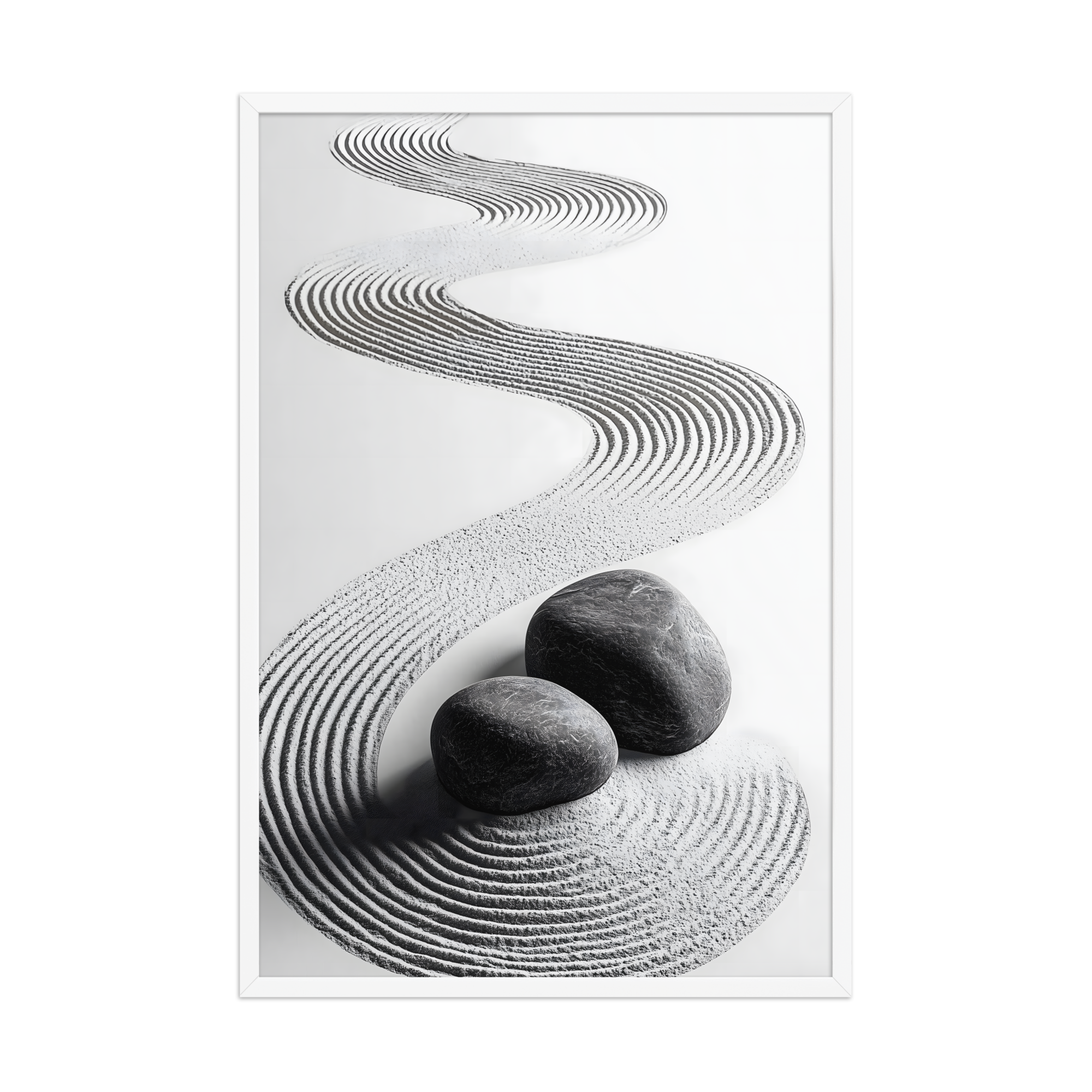 Pebble Garden — Japandi zen nature framed print, minimalist Japanese wall art