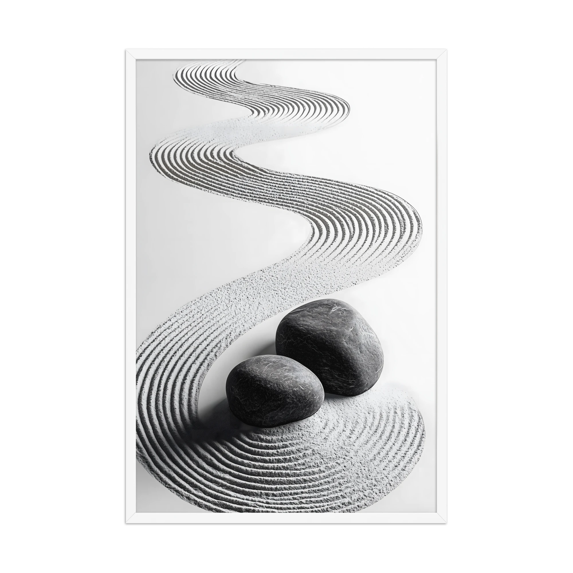 Pebble Garden — Japandi zen nature framed print, minimalist Japanese wall art