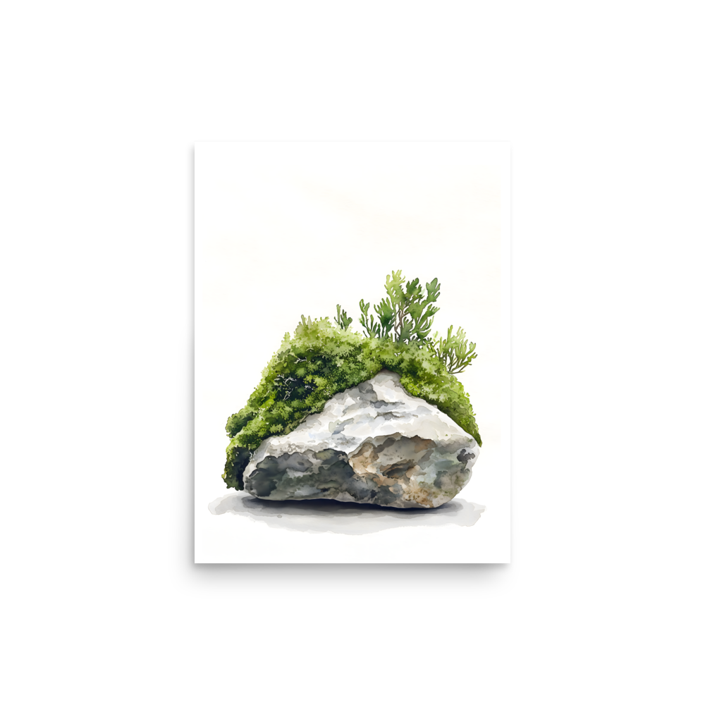 Moss and Time — Japandi wabi-sabi poster, minimalist Japanese wall art print