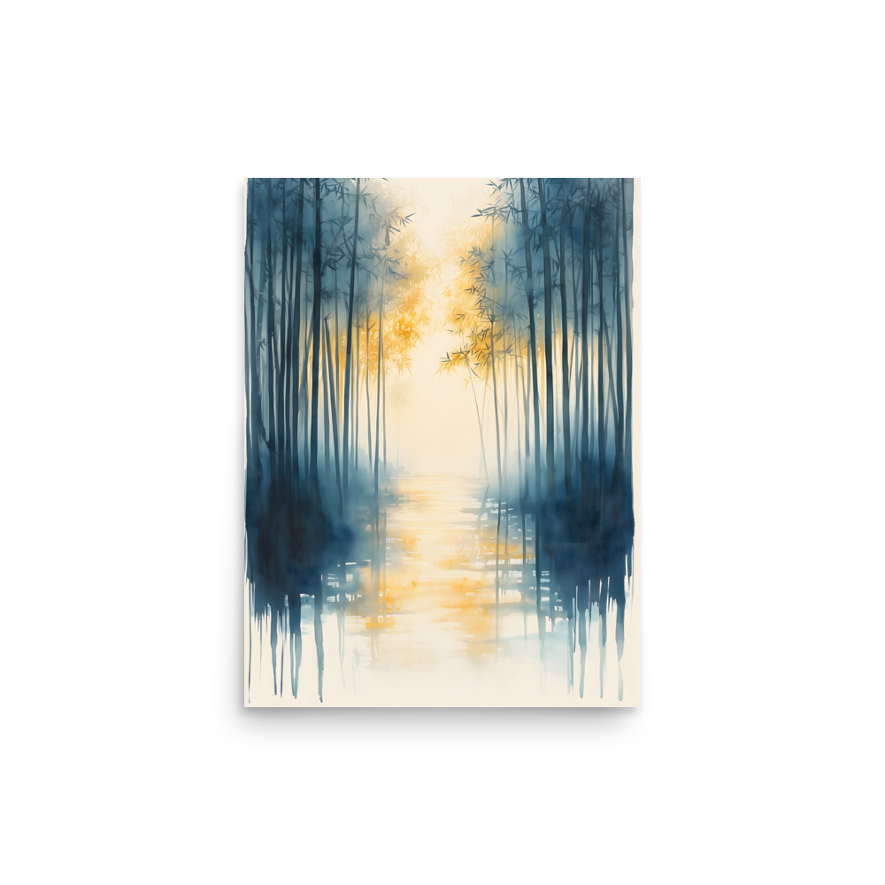 Morning Mist — Japandi komorebi poster, minimalist Japanese wall art print