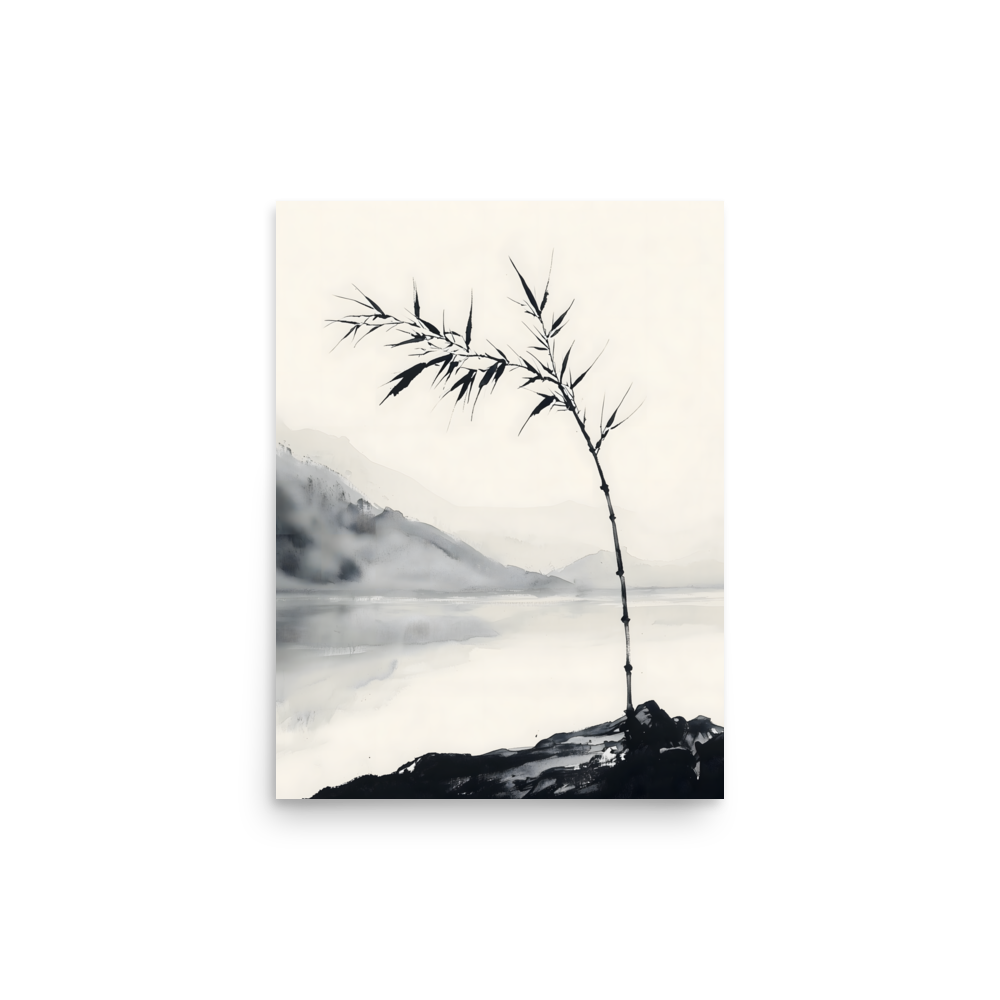 Bamboo in Wind — Japandi zen ink poster, minimalist Japanese wall art print