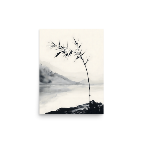Bamboo in Wind — Japandi zen ink poster, minimalist Japanese wall art print