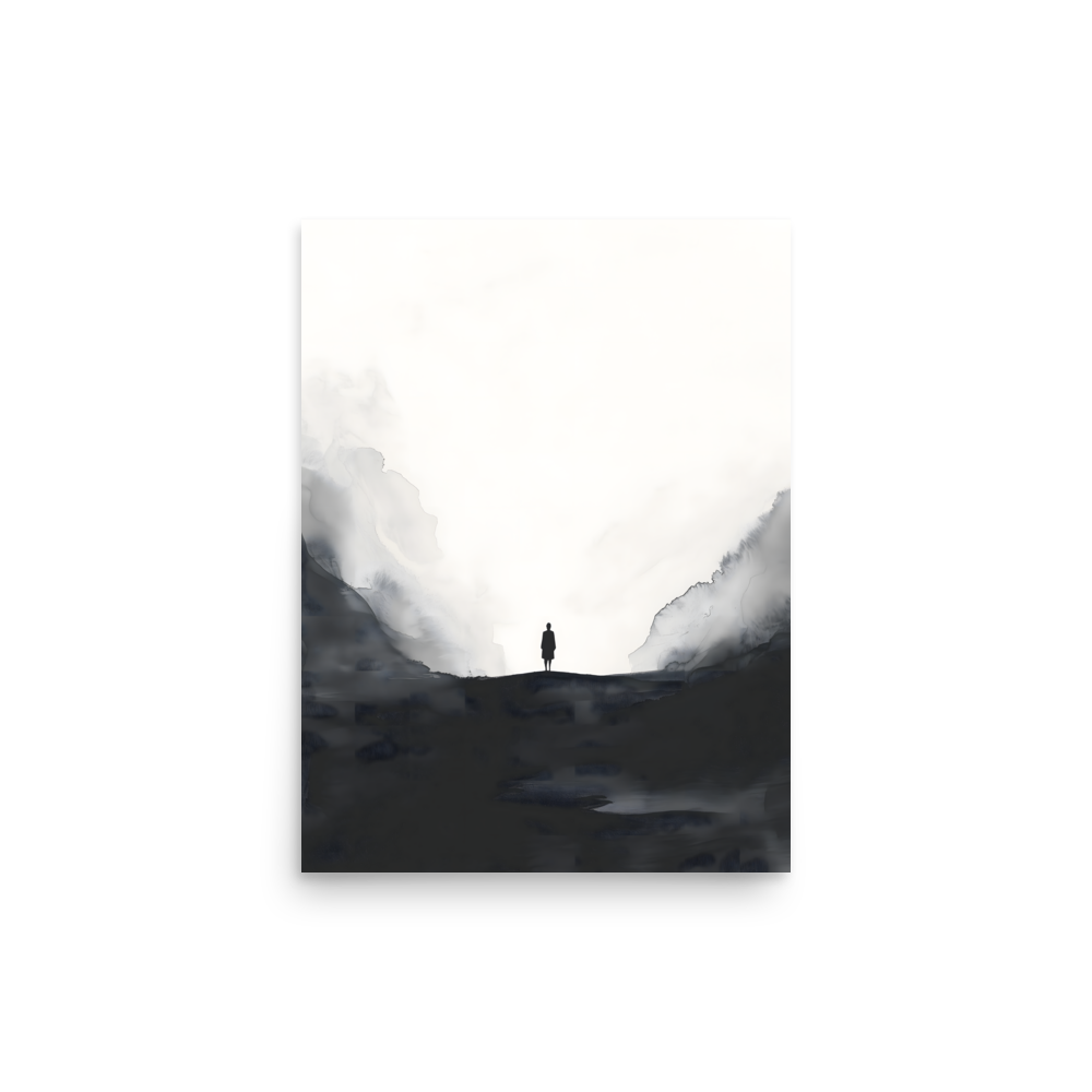 Distant Figure — Japandi ma poster, minimalist Japanese wall art print