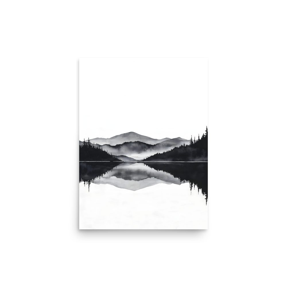 Still Water — Japandi zen ink poster, minimalist Japanese wall art print