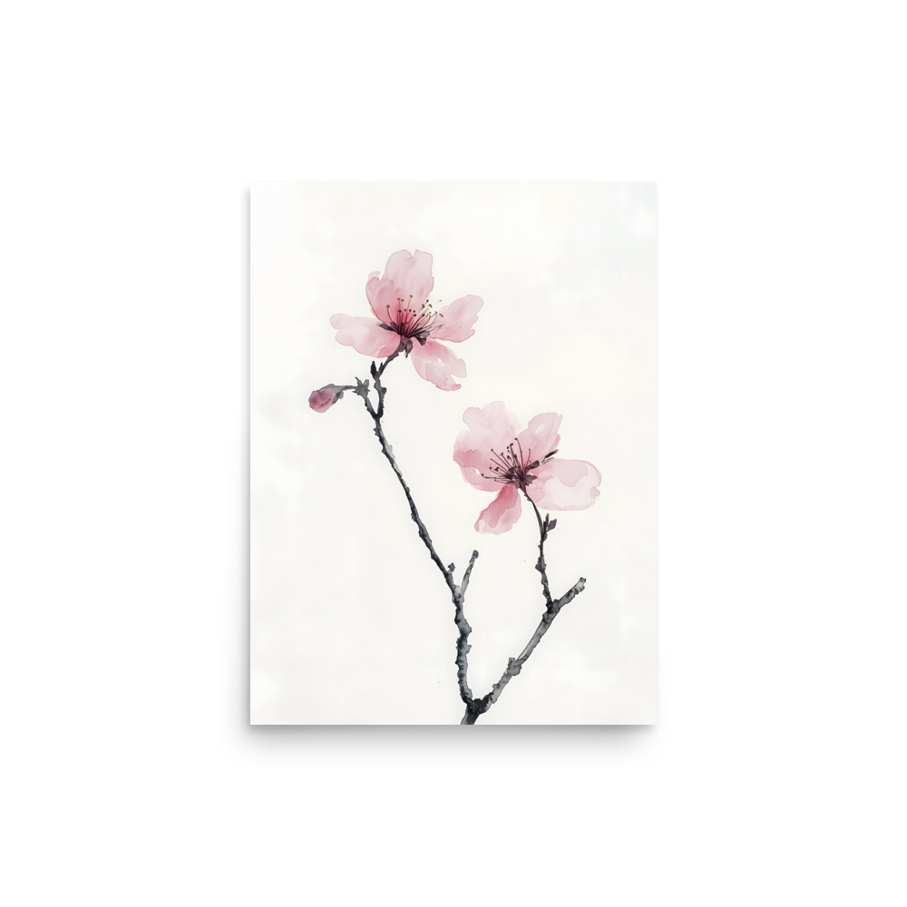 Cherry Absence — Japandi zen nature poster, minimalist Japanese wall art print