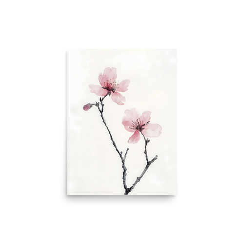 Cherry Absence — Japandi zen nature poster, minimalist Japanese wall art print