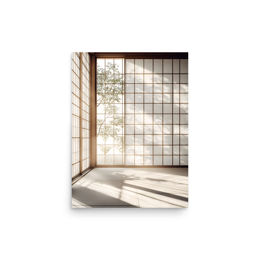 Shoji Light — Japandi komorebi poster, minimalist Japanese wall art print