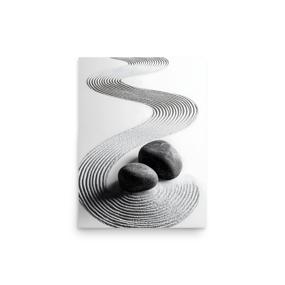 Pebble Garden — Japandi zen nature poster, minimalist Japanese wall art print