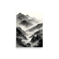 Mist Valley — Japandi zen ink poster, minimalist Japanese wall art print