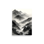 Mist Valley — Japandi zen ink poster, minimalist Japanese wall art print