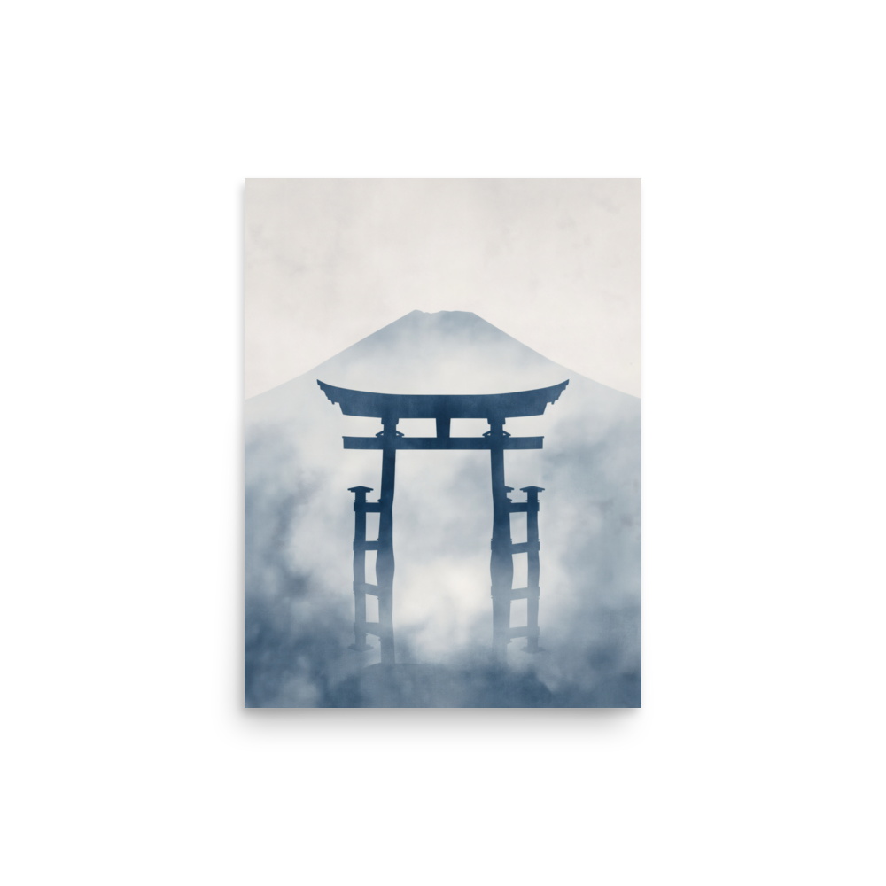 Indigo Pilgrimage — Japanese minimalist zen nature poster wall art