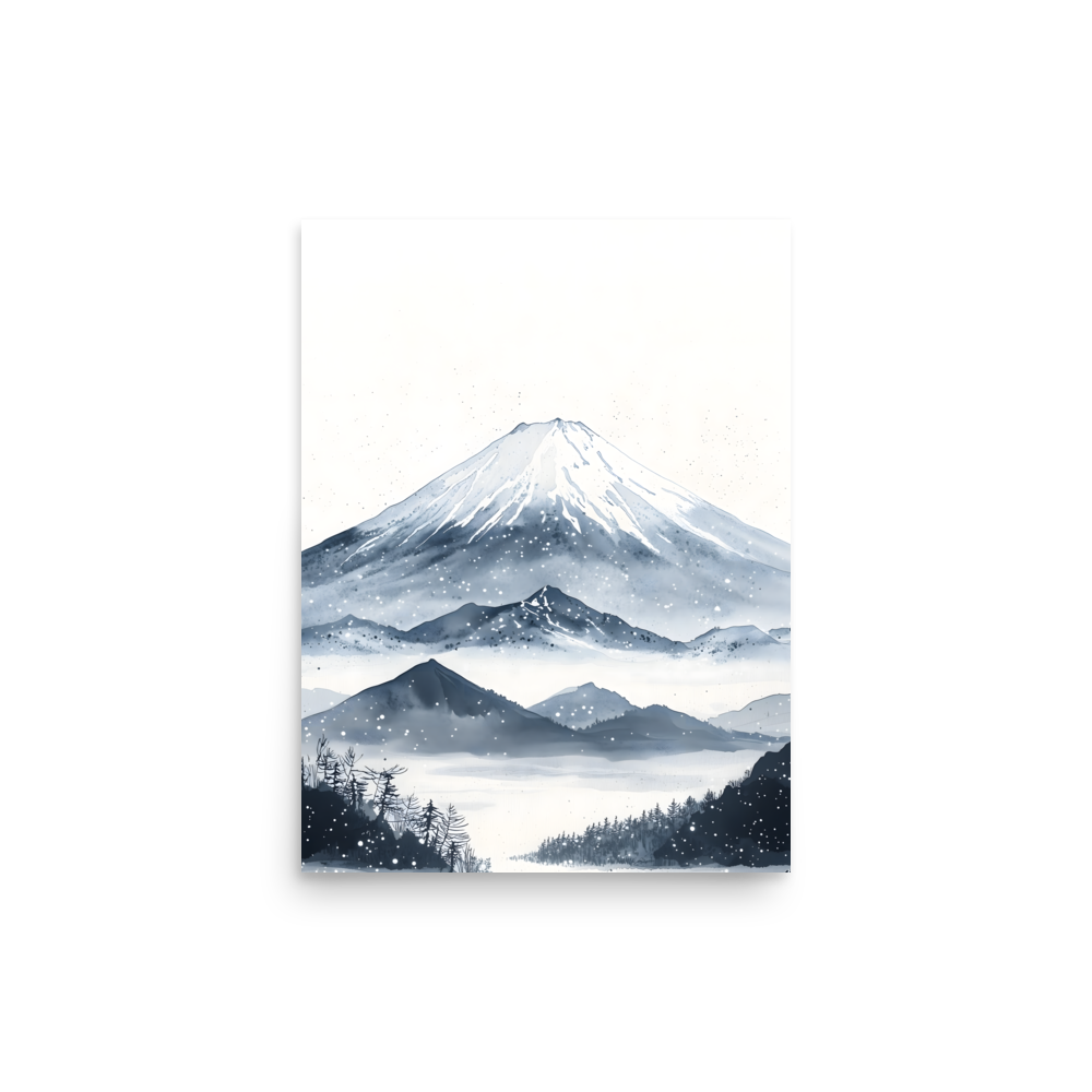Winter Fuji — Japanese minimalist zen ink poster wall art