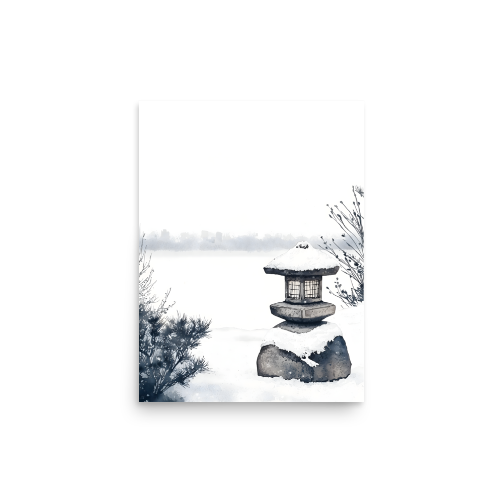 Snow Lantern — Japanese minimalist wabi-sabi poster wall art